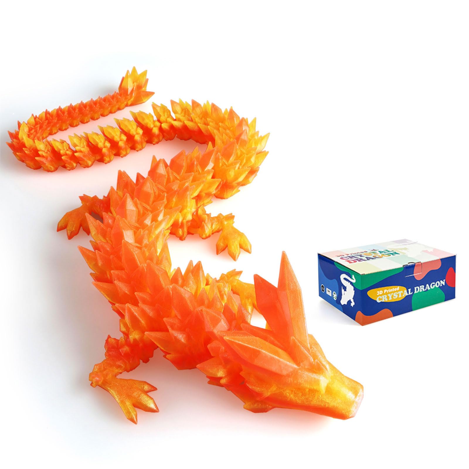 24" Large 3D Printed Dragon - Huge Articulated Crystal Dragon Fidget Toy, Giant Flexible 3D Dragon Figure, Birthday Gift for Boys Girls Kids & Collectors, Home Office Executive Desk Decor