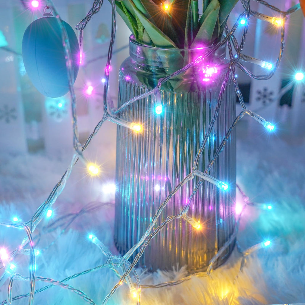 Connectable 100 LED String Lights Indoor Outdoor, 33FT Warm White Christmas Lights Waterproof, 13 Modes with Timer, Twinkle Fairy Lights Plug in Clear Wire for Christmas Tree, Bedroom, Classroom Decor