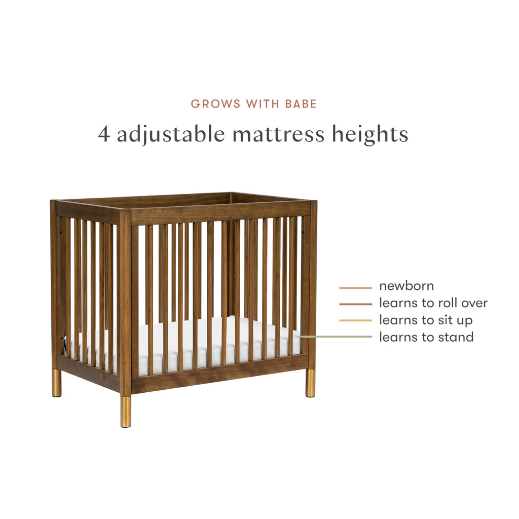 Babyletto Gelato 4-in-1 Convertible Mini Crib with Toddler Bed Conversion in Honey with Vegan Tan Leather Feet, Greenguard Gold Certified