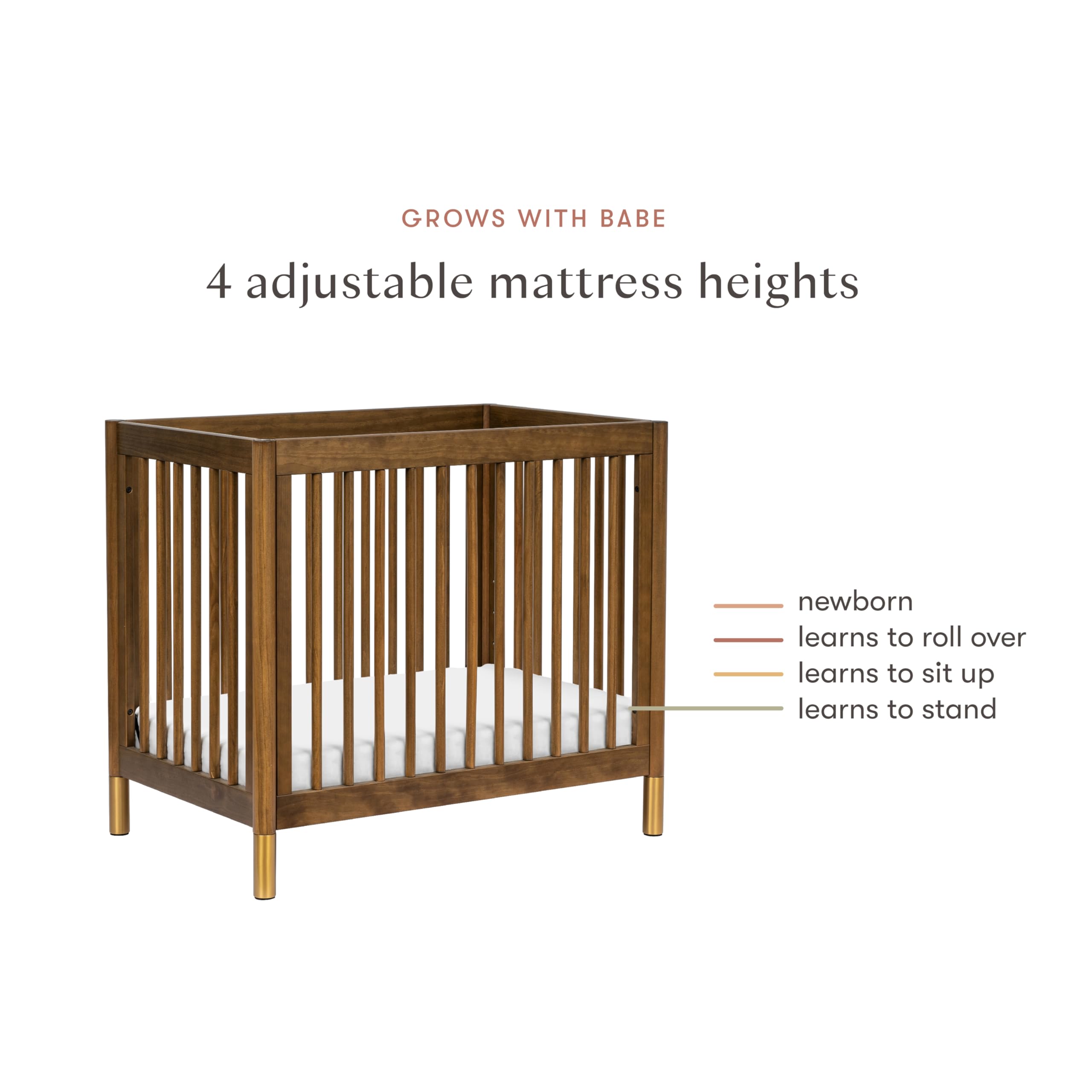 Babyletto Gelato 4-in-1 Convertible Mini Crib with Toddler Bed Conversion in Honey with Vegan Tan Leather Feet, Greenguard Gold Certified