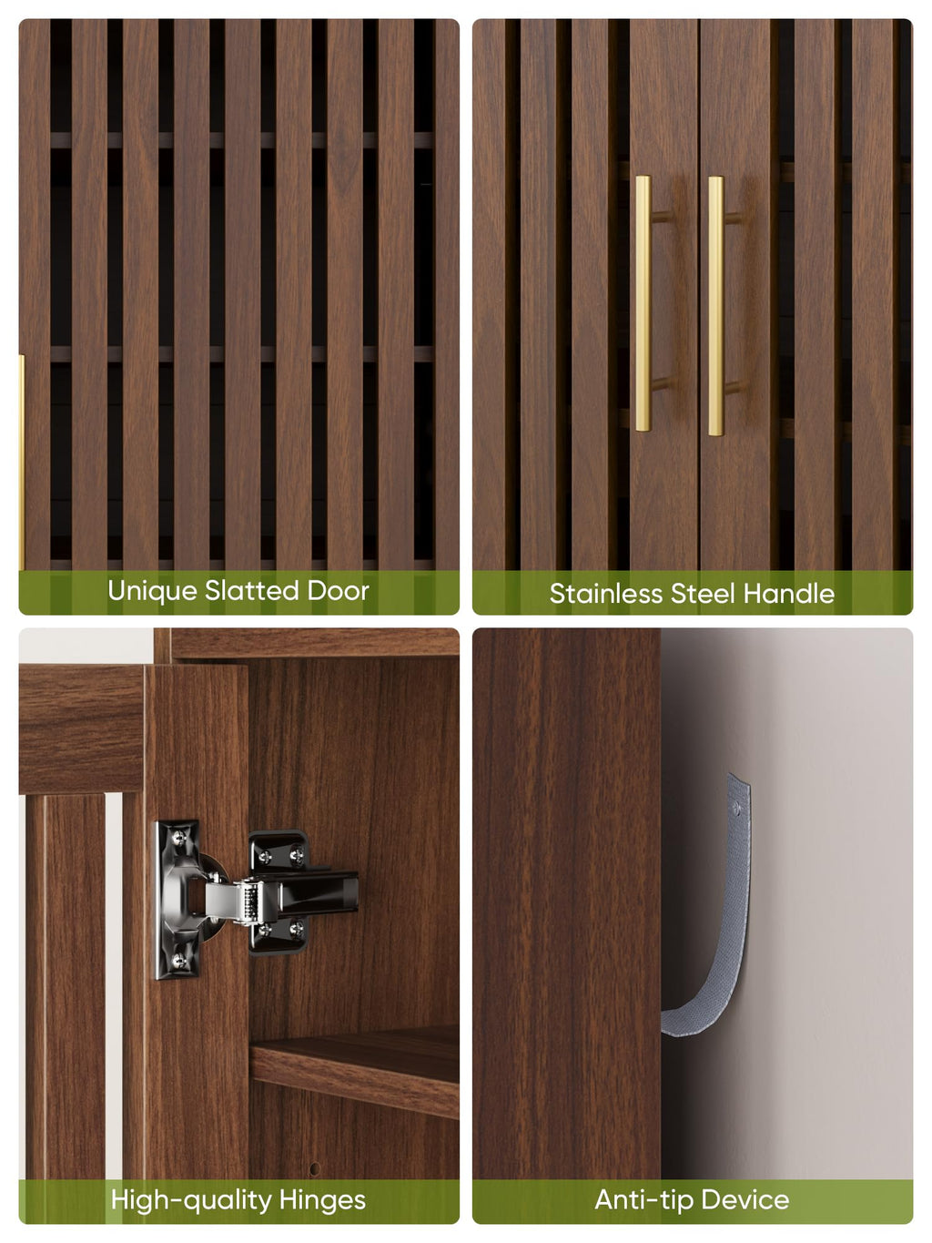 Smart FENDEE Shoe Cabinet with 2 Flip Slatted Drawers, Farmhouse Slim Shoe Organizer Rack with Golden Handles, Freestanding Hidden Entryway Storage for Hallway, Natural