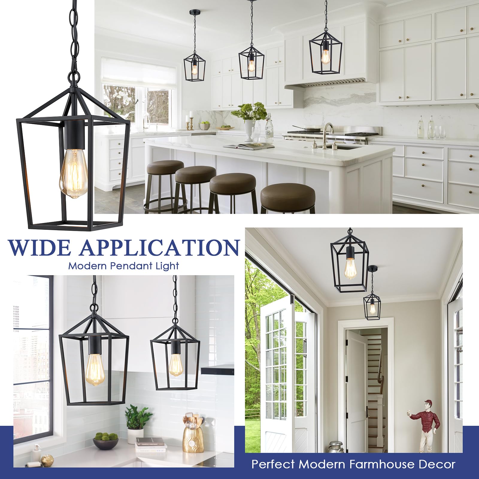 Sheetea 2-Pack Gold Pendant Lights Kitchen Island, Modern Mid Century Light Fixtures Hanging Lamp for Kitchen, Farmhouse Kitchen Pendant Lighting Over Island, Metal Cage Design