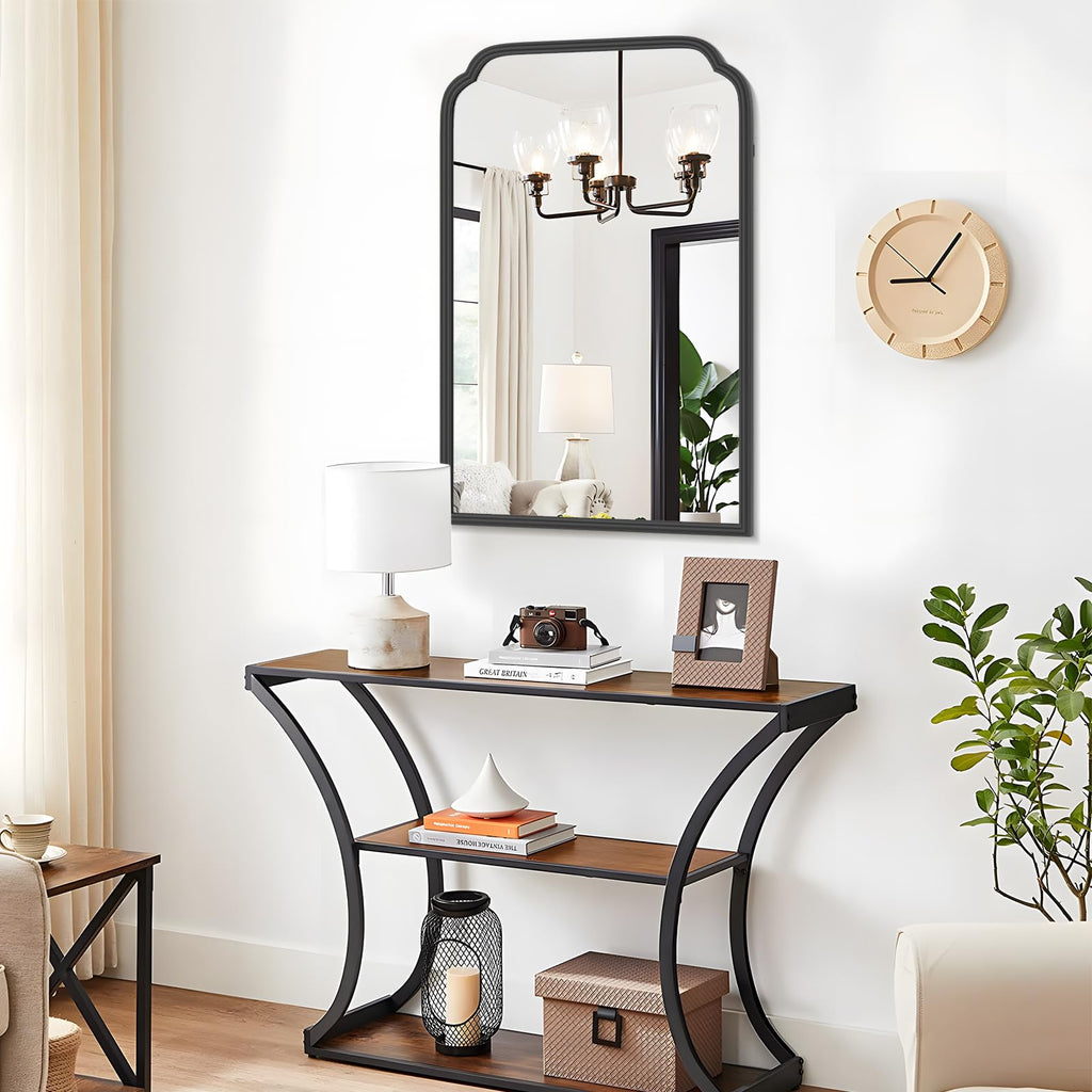 Ferytange 18X24 Inch Black Mirror for Wall with Metal Frame Rectangular Rounded Bathroom Vanity Mirror Anti-Rust, Hangs (Black 18" x 24")