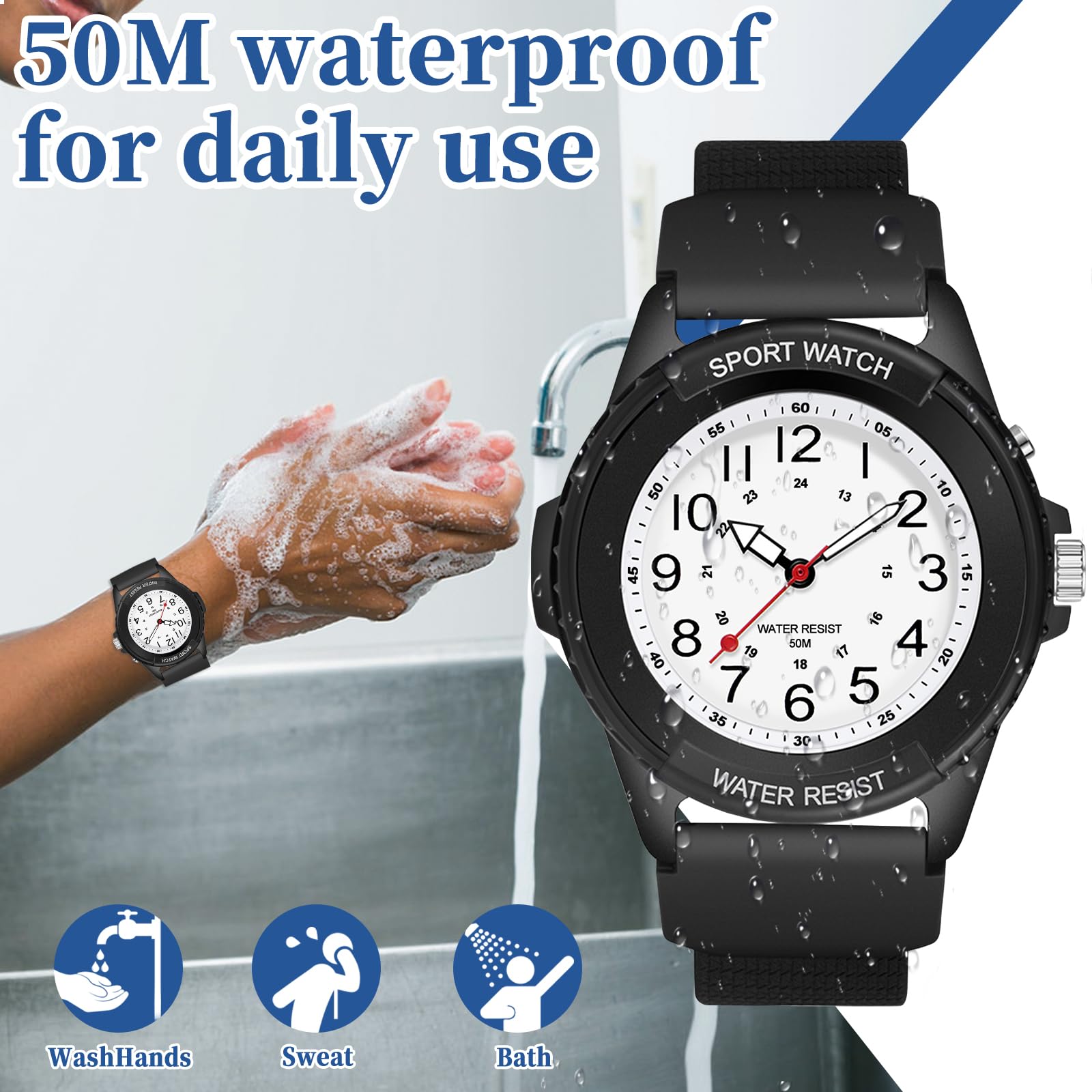 PROKING Waterproof Nurse Watch for Medical Professionals Students Women Men, Night Light, 12/24 Hour Military Time Easy to Read Dial, Second Hand Watch for Nursing Day Gifts