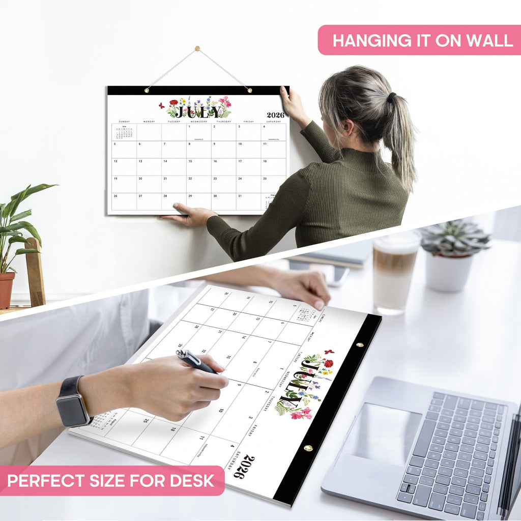 Desk Calendar 2026-2027, 21-Month Calendar Runs Until June 2027, Large 17" x 12" Monthly Desktop & Wall Calendar for Home & Office - Floral
