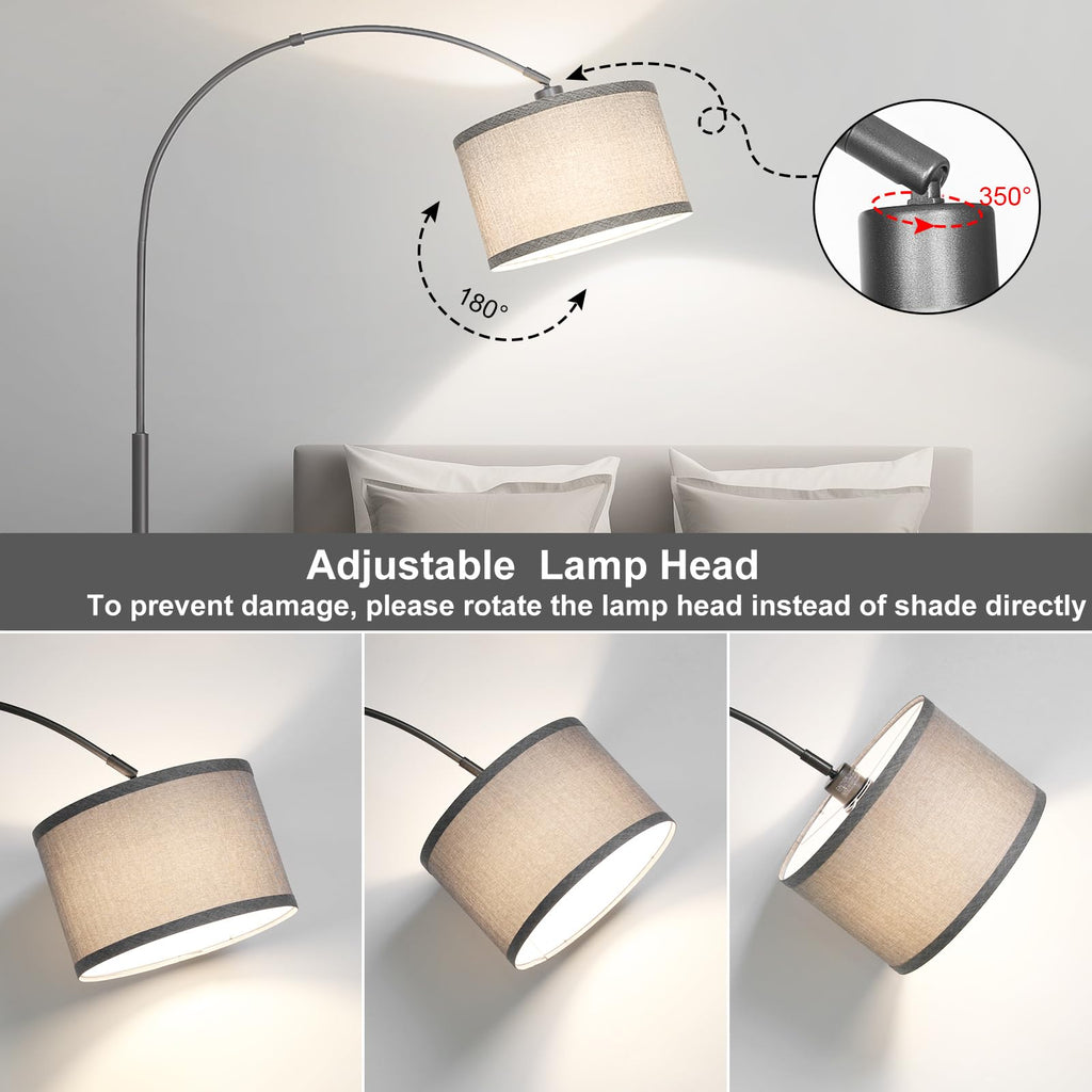 Rattan Floor Lamp, Arc Floor Lamps for Living Room, Farmhouse Standing Lamp with Adjustable Hanging Fabric Shade, Tall Pole Lamp with Foot Switch, Over Couch Arched Reading Light for Bedroom, Office