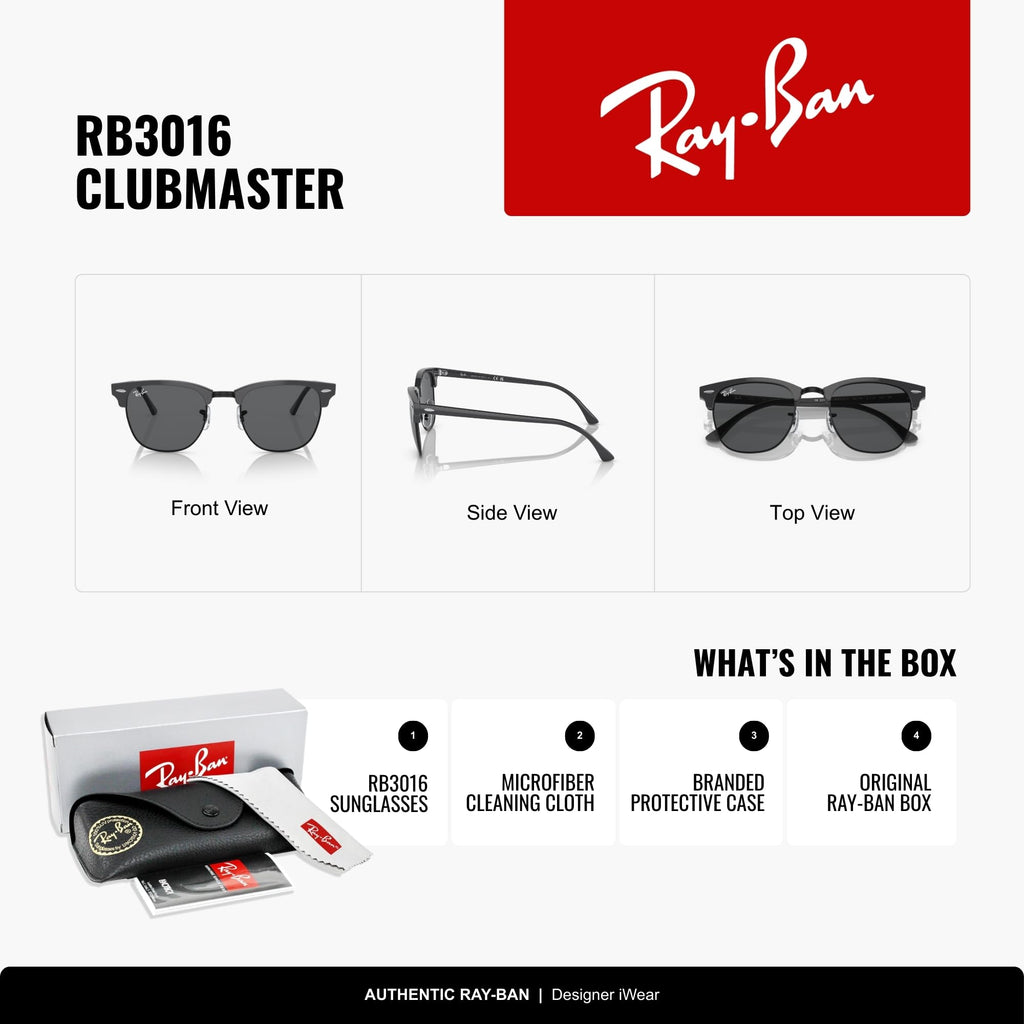 Ray-Ban RB3016 Clubmaster Classic Square Sunglasses for Men for Women