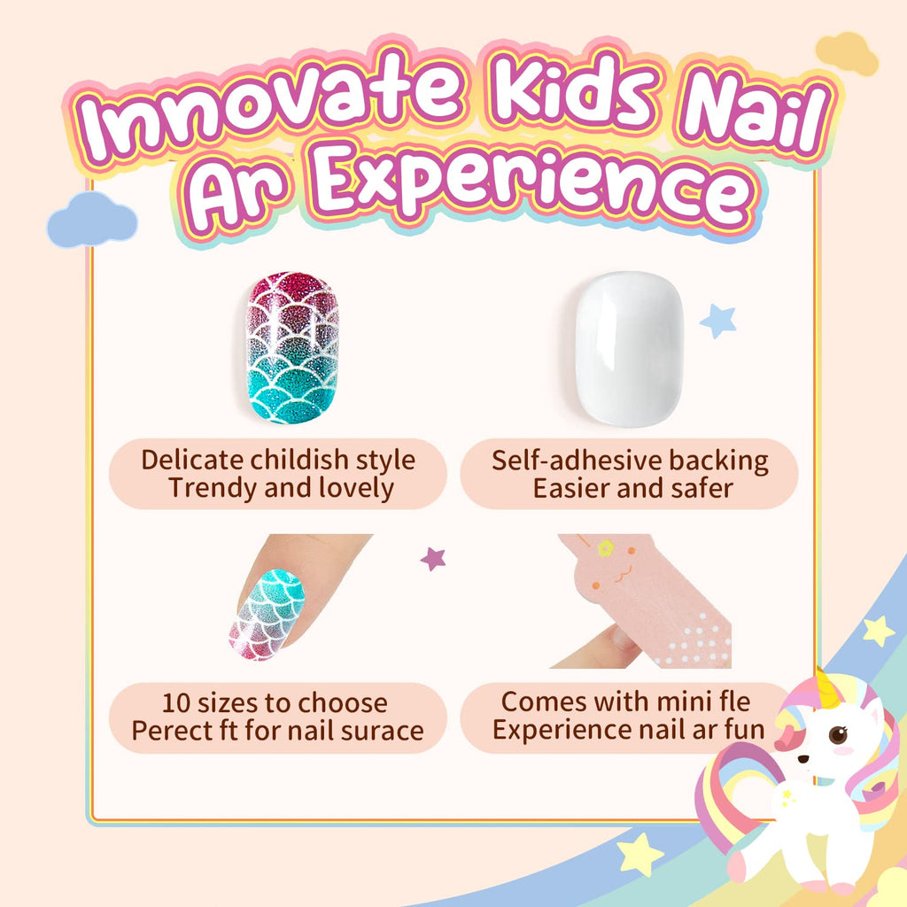 Modelones Press on Nails for Kids 144Pcs 6 Pack Children Acrylic Fake Nails Pre-glue Full Cover Glitter Gradient Color Heart Cat Short False Nail Art Kits Sets Christmas Gifts for Kids Girls