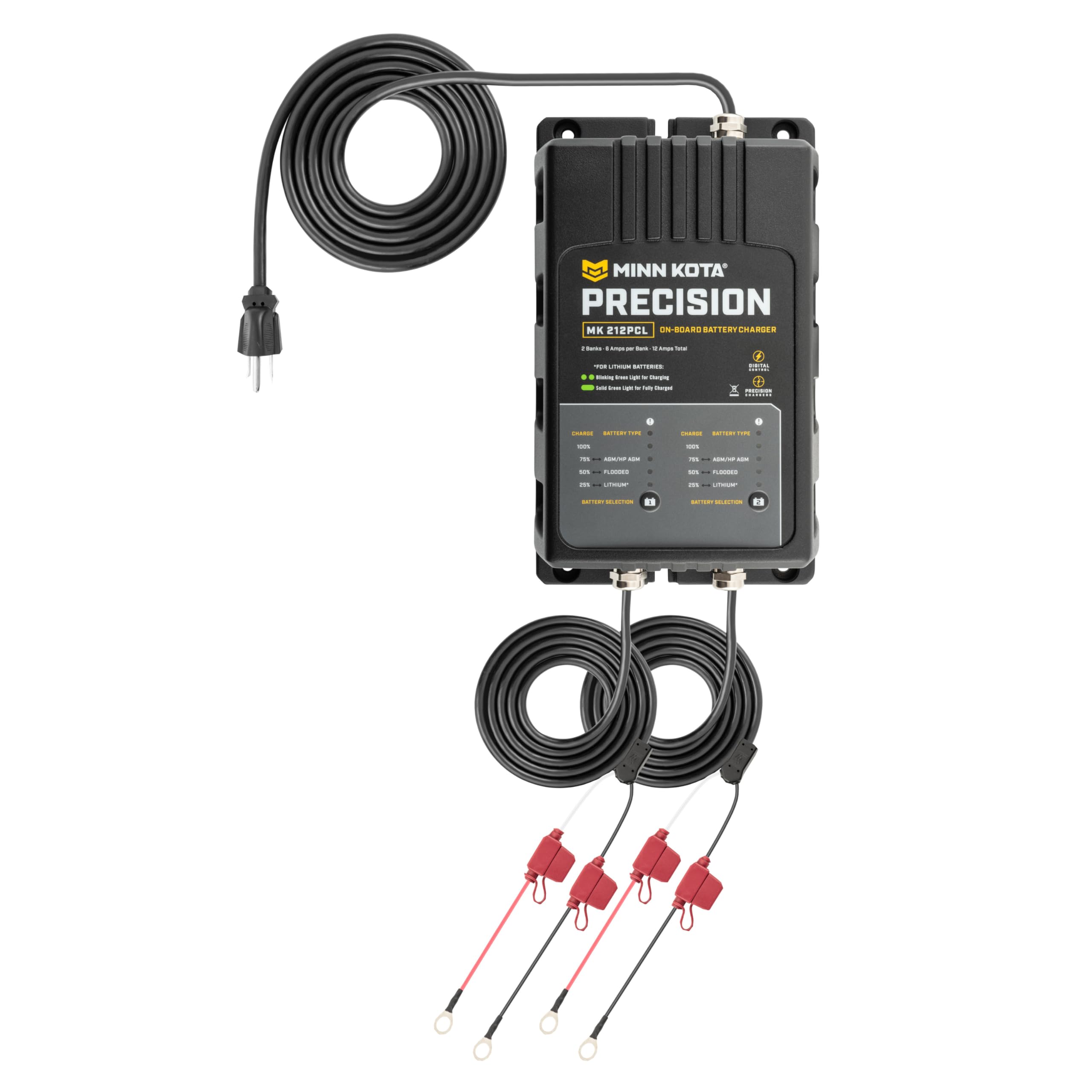 Minn Kota Precision MK-212PCL On-Board Marine Battery Charger – 2 Banks, 6 Amps Each