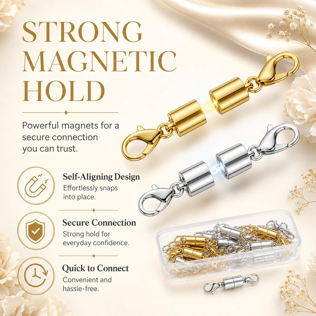 12 Pack Magnetic Necklace Clasps and Closures. Necklace Jewelry Extender with Strong Magnet. for Jewelry Necklace Bracelet Making. Gold and Silver Plating (12Pcs | Gold Cylinder)