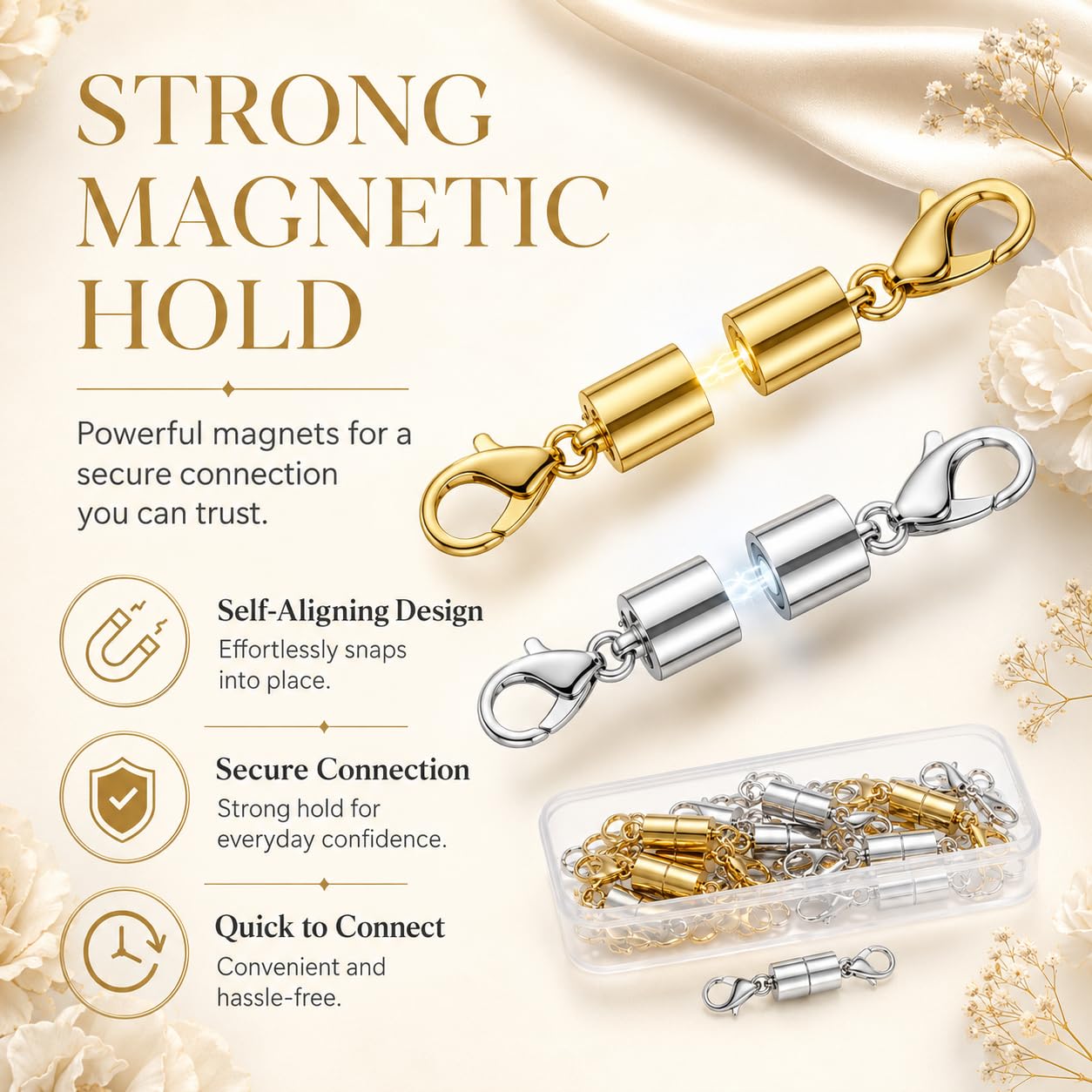 12 Pack Magnetic Necklace Clasps and Closures. Necklace Jewelry Extender with Strong Magnet. for Jewelry Necklace Bracelet Making. Gold and Silver Plating (12Pcs | Gold Cylinder)