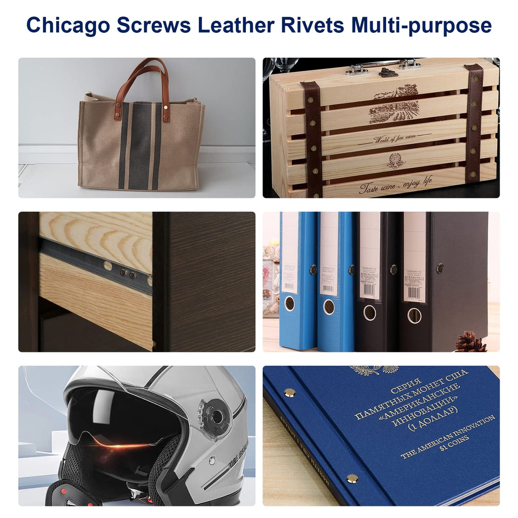 100 Sets Chicago Screws for Leather Crafting 7/20 Inch, 5 Colors of Rivets for Leather, Chicago Screws for DIY Leathercraft (Silver, Light Gold, Bronze, Antique Copper, GunMetel)
