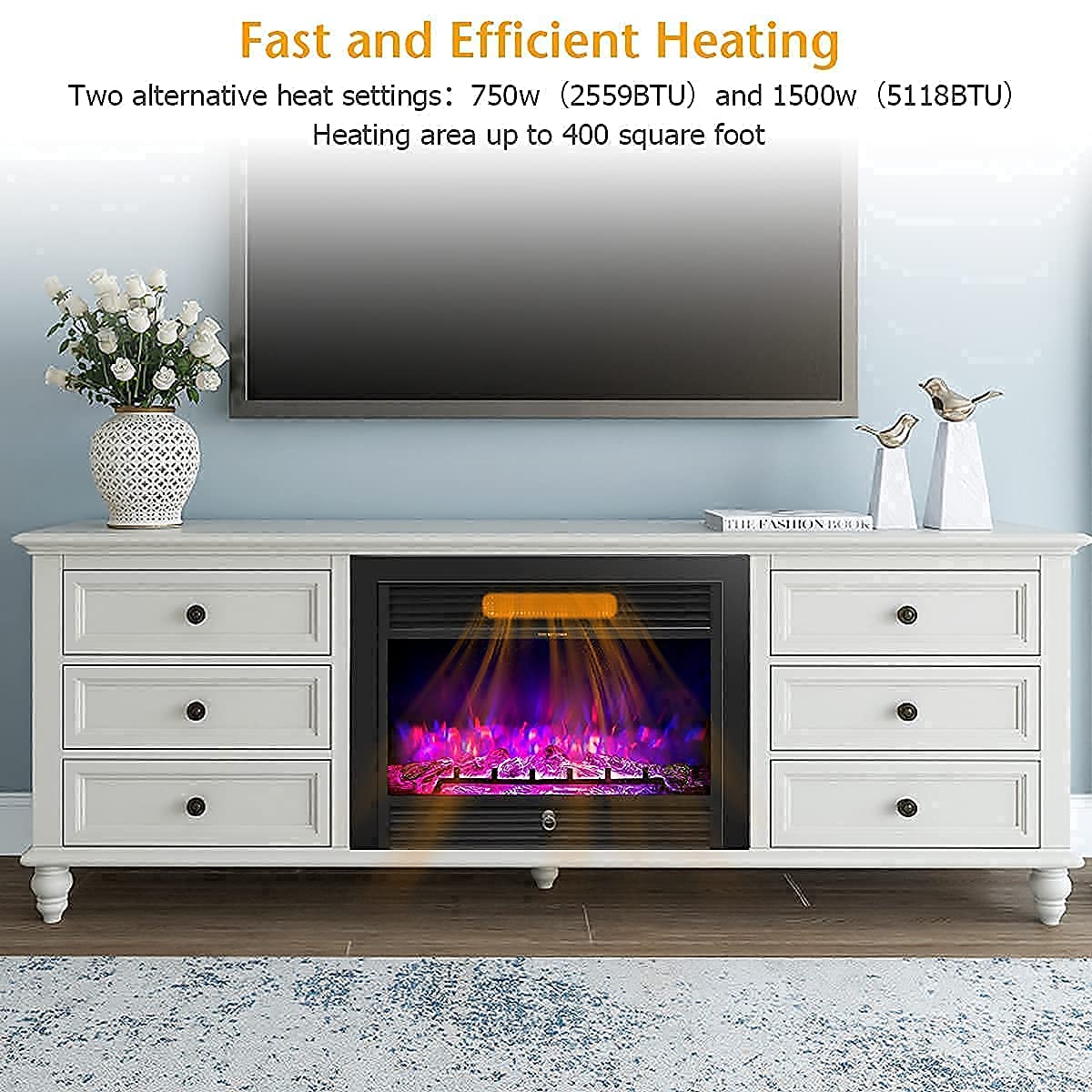 Giantex 18" Electric Fireplace Insert Heater, Wall Recessed/Mounted Fire Places Electric Fireplace with Remote, 2 Modes Heat, 9H Timer, 5 Brightness, 750/1500W Freestanding Fireplace