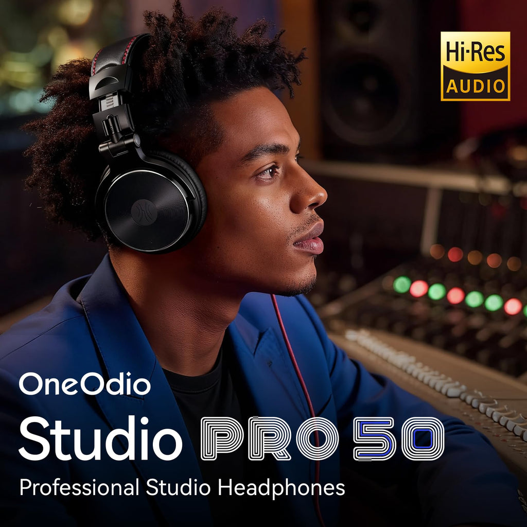 OneOdio Hi-Res Over Ear Headphones for Studio Monitoring and Mixing, Sound Isolation, Protein Leather Earcups, 50mm Driver Unit, Wired Headphones for AMP Guitar Keyboard (Pro-50 Black)