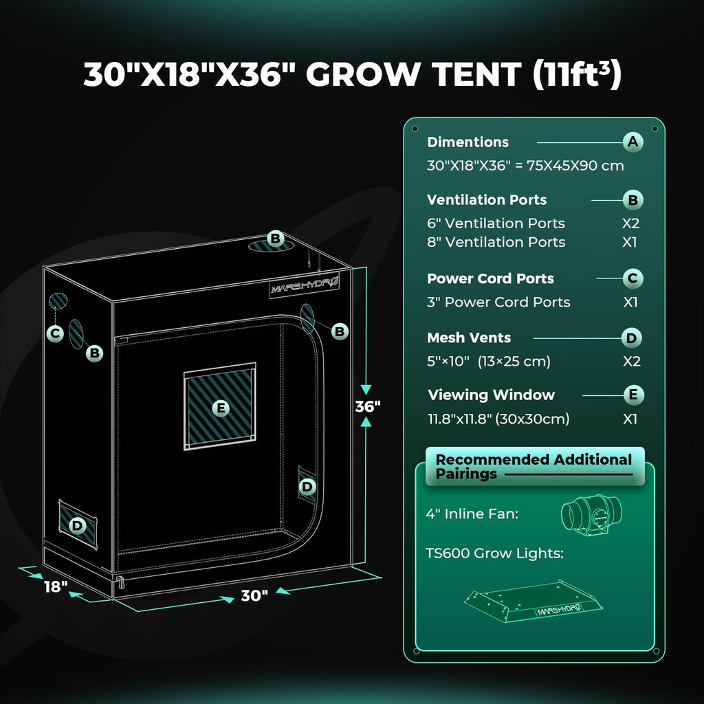 MARS HYDRO 2x2x3 Advanced Grow Tent, 24"x24"x36" High Reflective Mylar 1680D for Hydroponics Indoor Plant Growing, with Floor Tray and Smooth Zipper for TS600