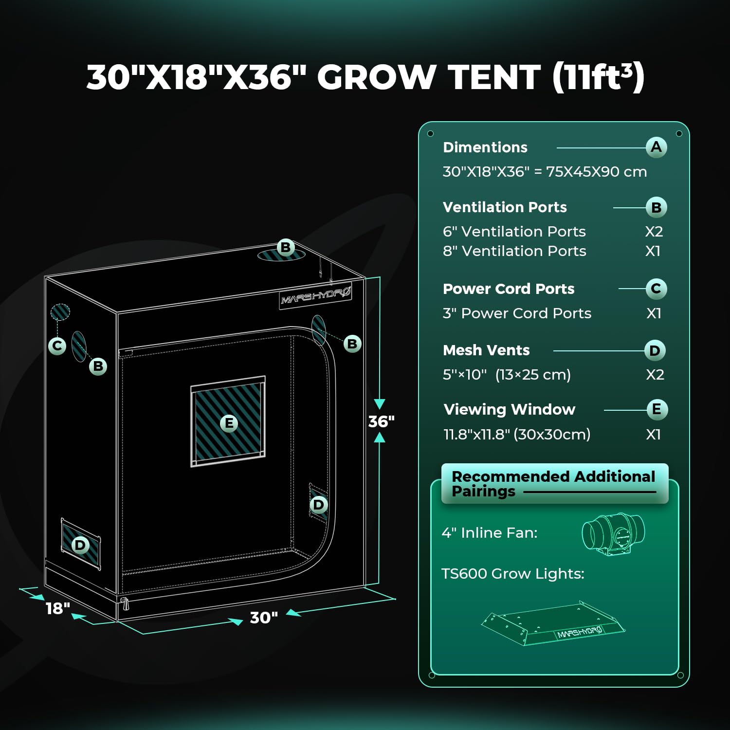 MARS HYDRO 2x2x3 Advanced Grow Tent, 24"x24"x36" High Reflective Mylar 1680D for Hydroponics Indoor Plant Growing, with Floor Tray and Smooth Zipper for TS600