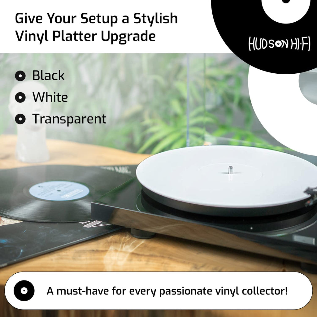 Hudson Hi-Fi Acrylic Turntable Mat – 11.75” Anti-Static Turntable Slipmat with Label Recess – 1/8” Thick Acrylic Platter Mat for Vinyl LP Record Players – Black