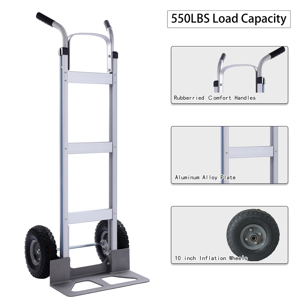 LEADALLWAY Hand Truck Aluminum Foldable Hand Cart with 6" Wheels 220 lbs Capacity