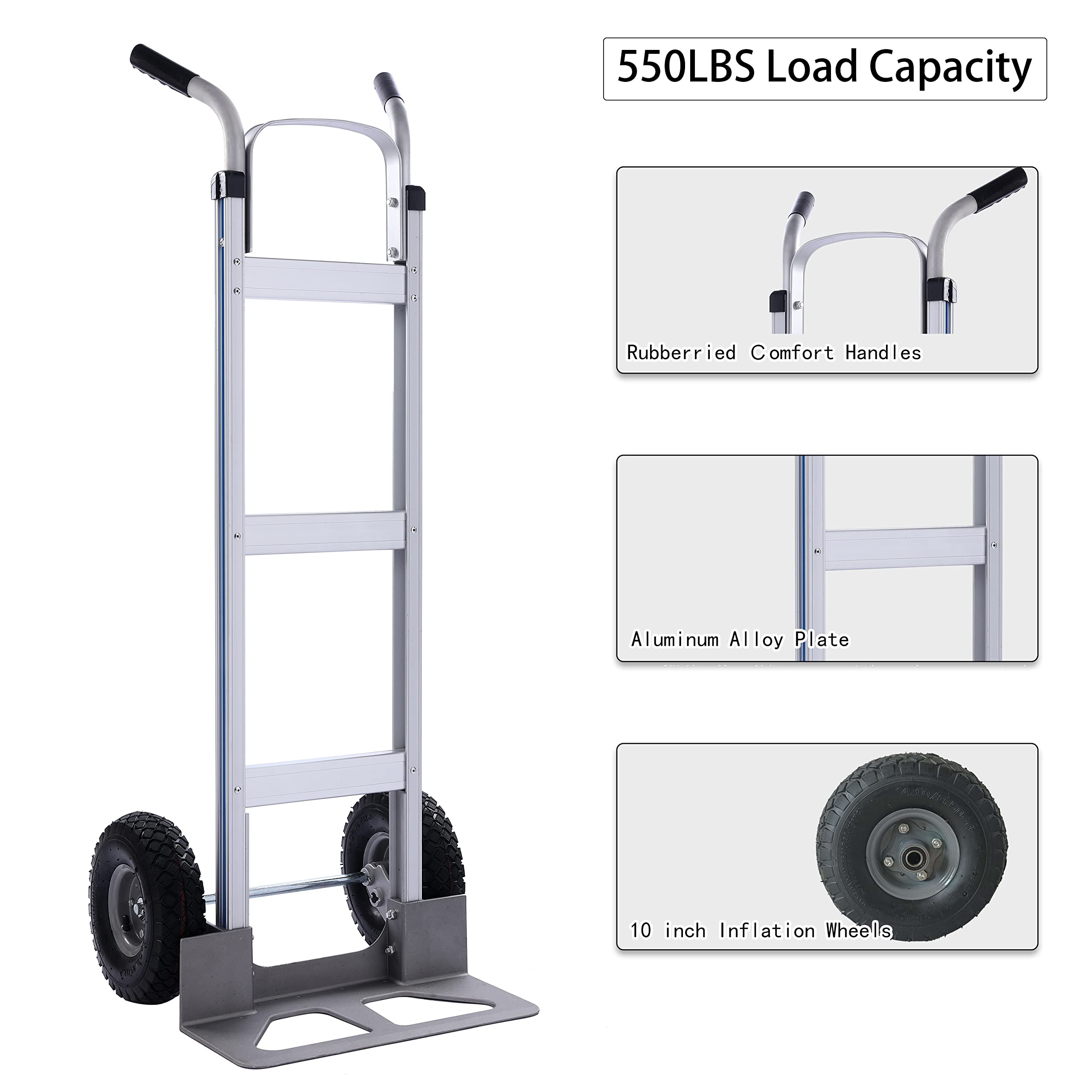 LEADALLWAY Hand Truck Aluminum Foldable Hand Cart with 6" Wheels 220 lbs Capacity