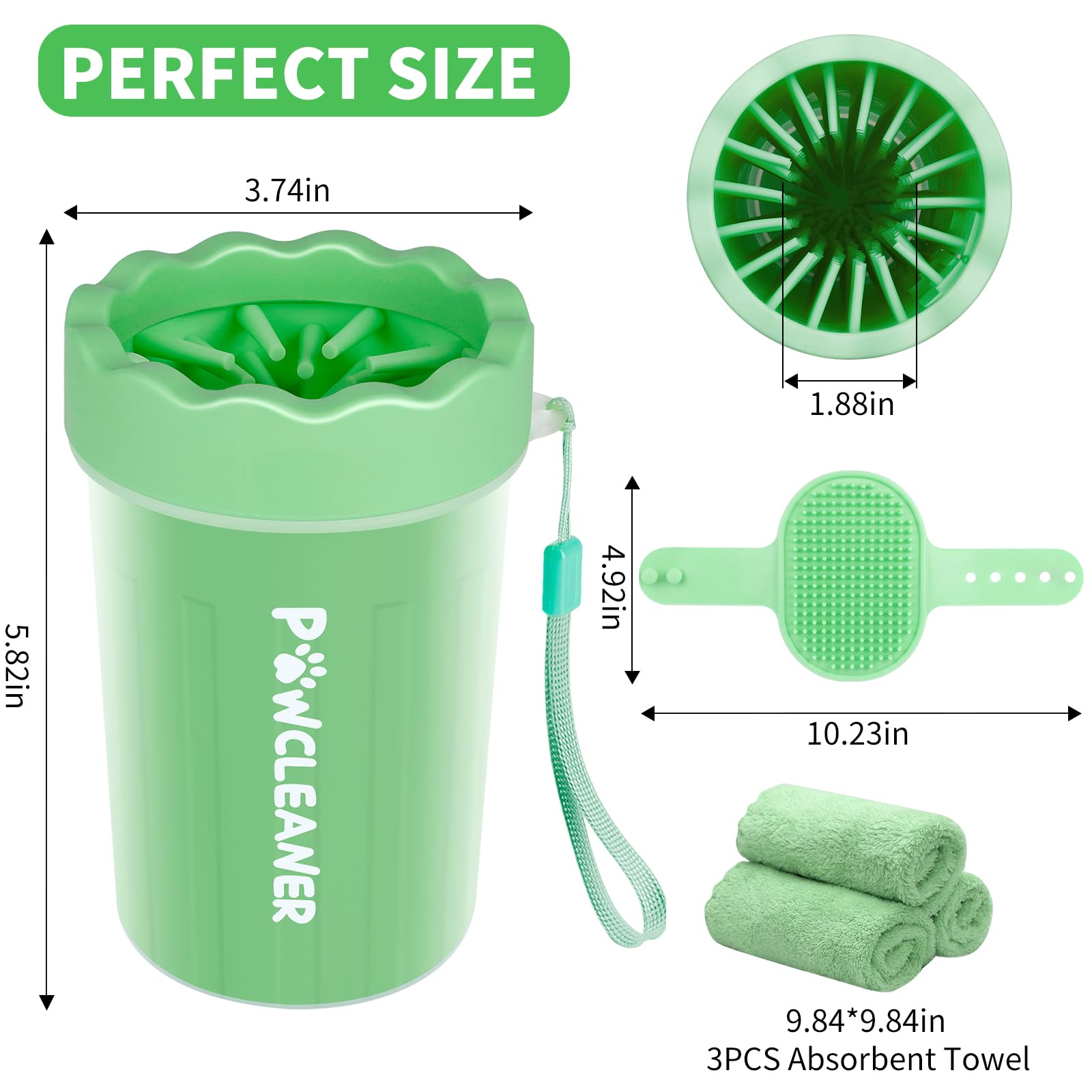 Professional 7 in 1 Dog Paw Cleaner for Dogs & Cats - Includes 1 Portable Paw Washer, 1 Bath Brush, 2 Dog Toothbrushes and 3 Absorbent Towels Note: Fits Paws up to 2 Inches Wide (Small, Black)