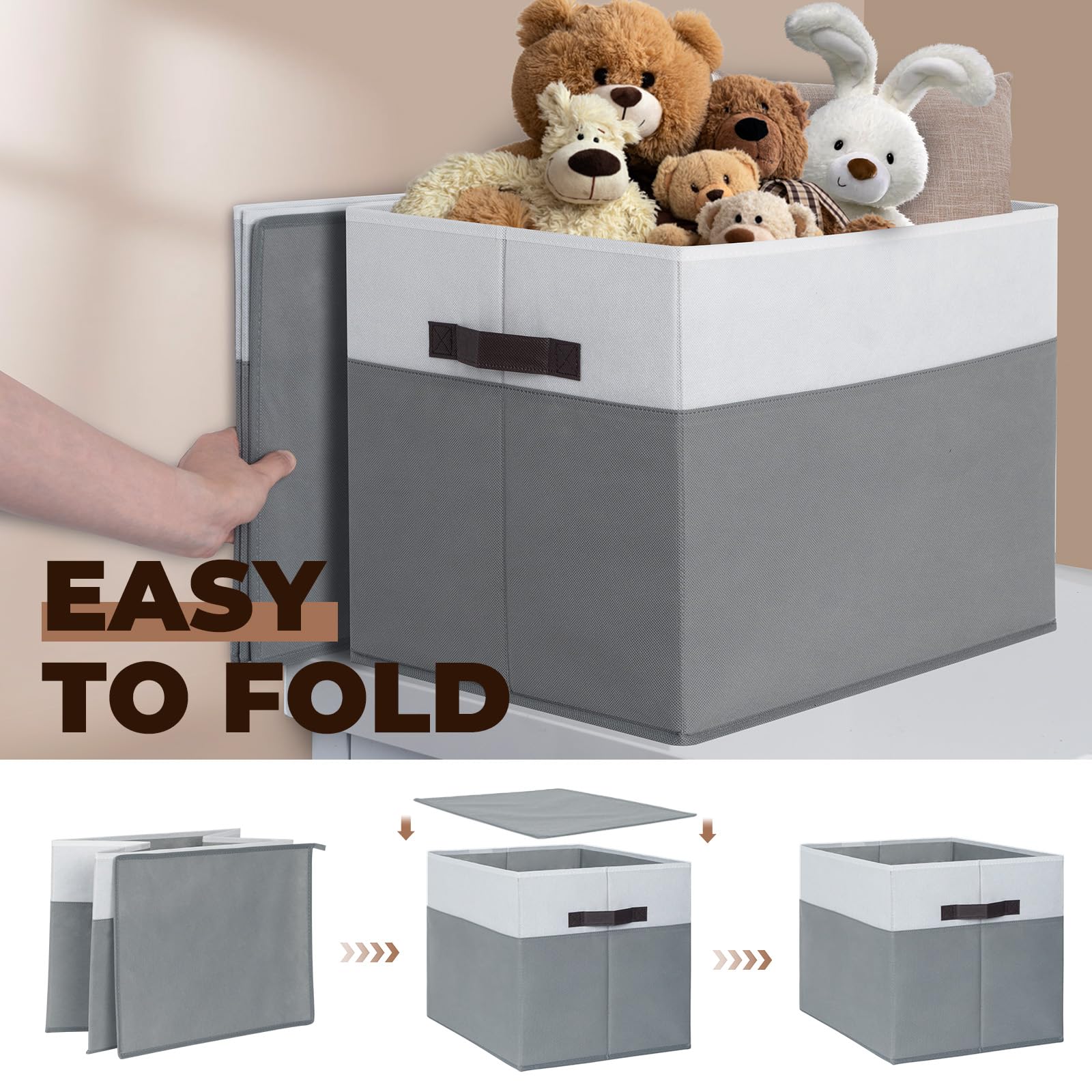 Criusia 4 Pack Baby Clothes Organizer Bins, Fabric Collapsible Storage Baskets with Handles, Odorless Storage Bins for Toy Clothes Nursery Kids Room Playroom Classroom (14L*10W*9.5H)