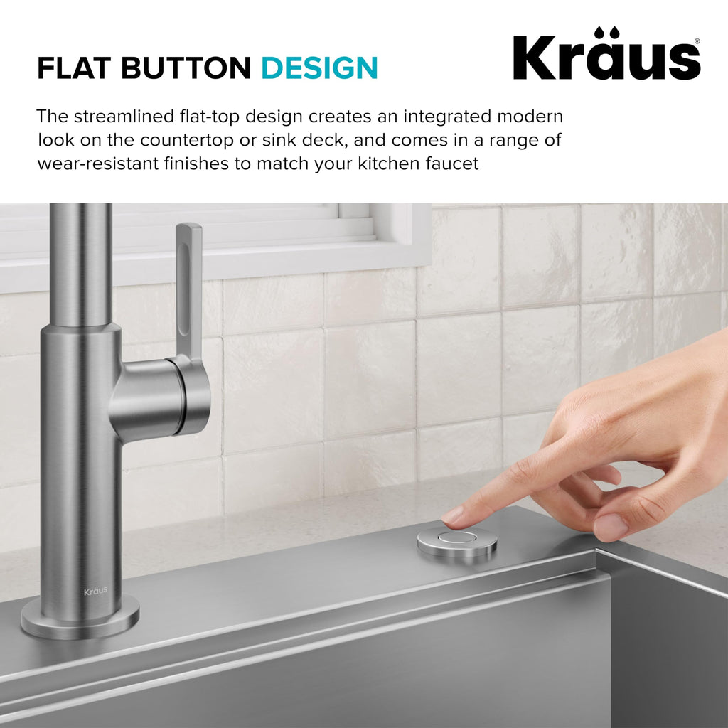 KRAUS Garbage Disposal Air Switch Kit with 2 Flat-Top Push Buttons in in Spot-Free Stainless Steel and Brushed Brass, AC Adapter, Power Cord, and Air Tube Included, KWDA-200BB