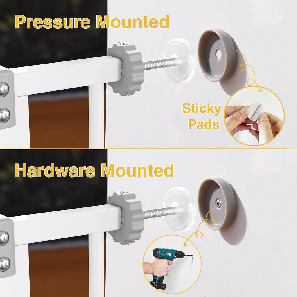 InnoTruth Baby Gate for Stairs 28.9-42.1" Wide, 30" Tall Easy Step Walk Through Expandable Dual Lock Dog Gates for the House, Metal Pressure Mounted Easy Install Pet Gate for Dogs, White