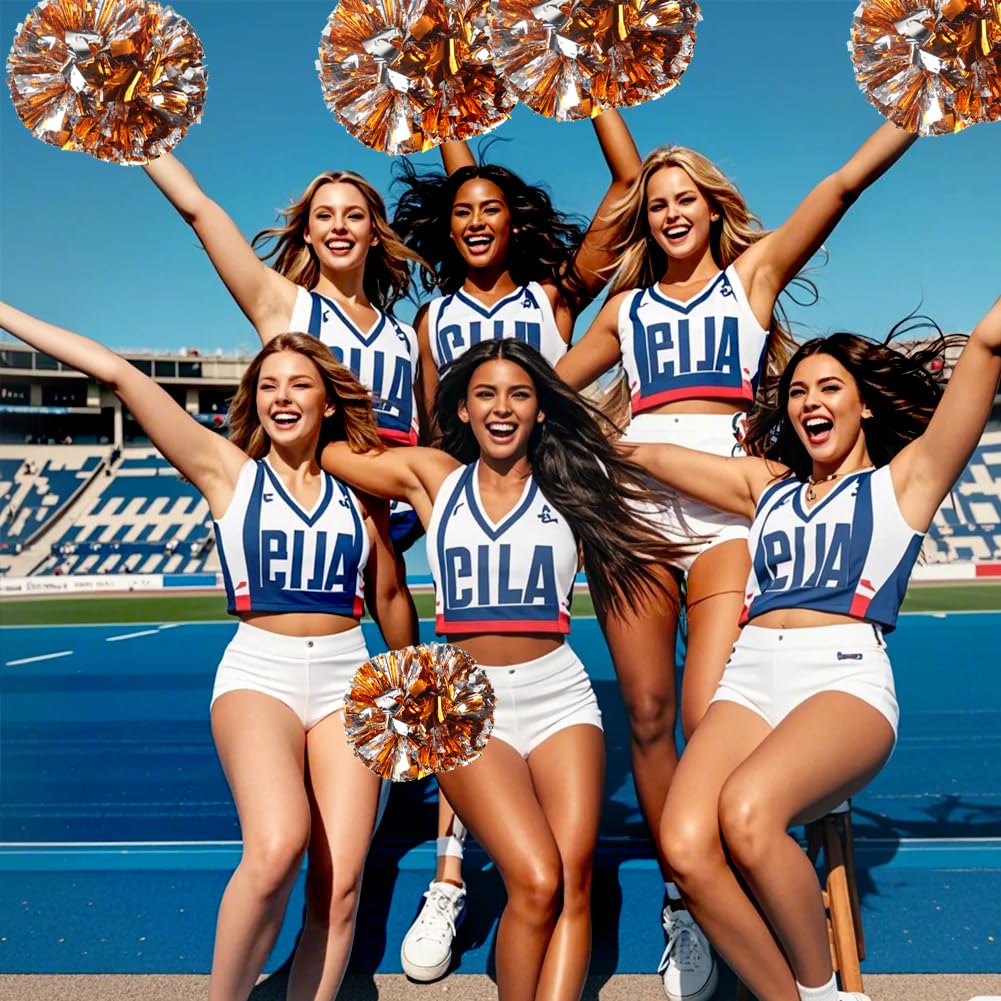 Lovecheer 2PCS/6PCS Metallic Pom Poms Cheerleading with Baton Handle Cheer Pompoms for Kids Adults Team Sports Spirit Party Cheering