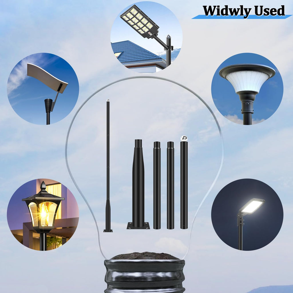 Outdoor Light Pole with Fillable Base, 8ft Cast Iron Lamp Post, 5-Section Heavy Duty Adjustable Pole for Garden, Yard, Pathway & Parking Lot, Portable Sand/Water Box Street Light Stand