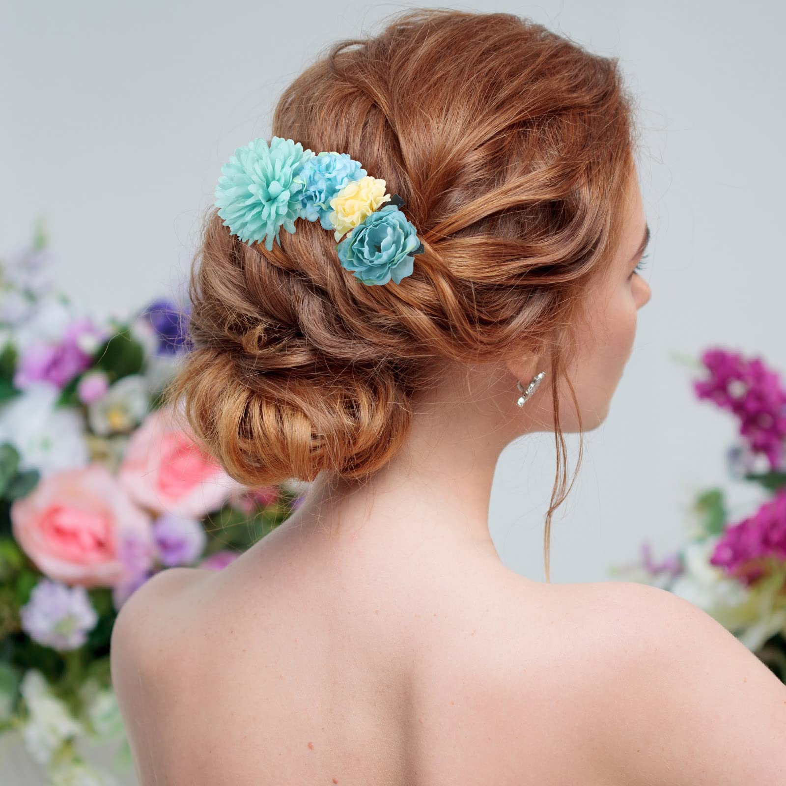 BBTO Flower Hair Clip Rose Hair Clips Barrettes for Women Flower Accessories Boho Bride Claw Clip Hairpin Brooch Pin Headpiece for Wedding(Beige Orange Series,21 Pcs)