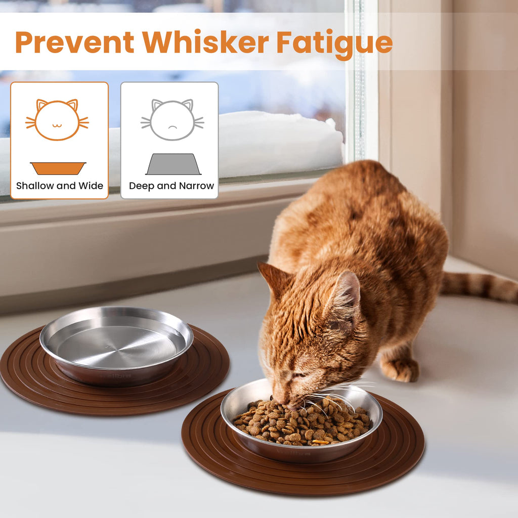 Cat Bowls, Stainless Steel Cat Bowls for Food and Water, Whisker Fatigue Shallow Non-Slip Dishes Plates for Small Dog Puppies Cats
