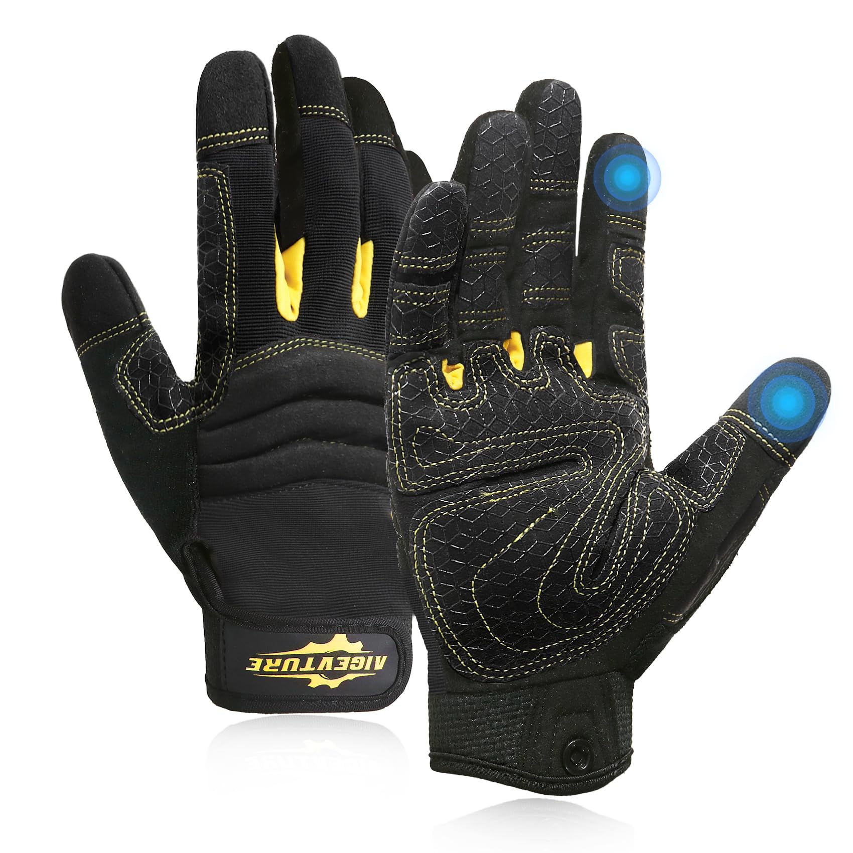 AIGEVTURE Safety Work Gloves Mens & Women, Light Duty Mechanic Gloves Touch Screen, Gardening Work Gloves with Grip,High Dexterity