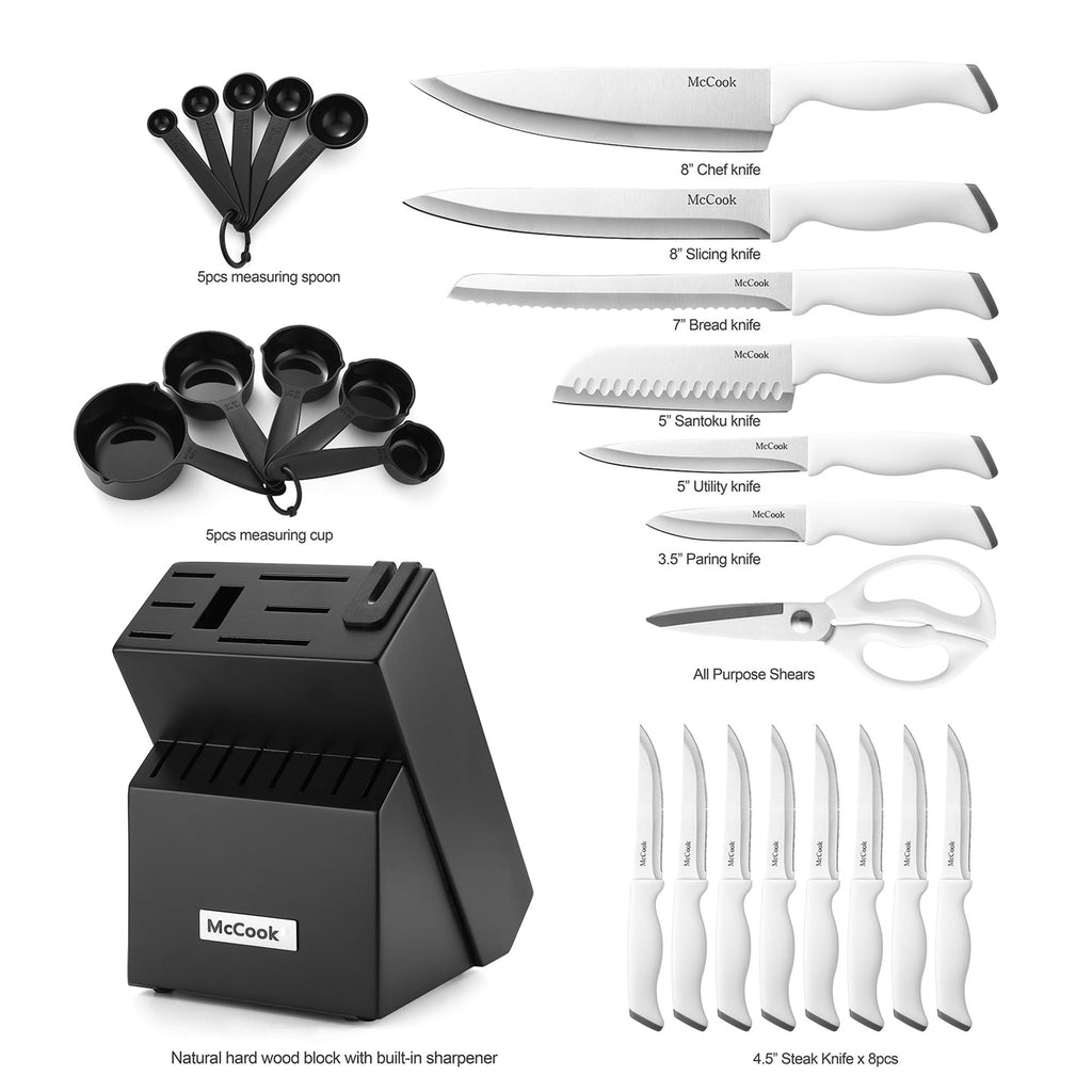 McCook® Knife Sets,German Stainless Steel Kitchen Knife Block Set with Built-in Sharpener, 20-Piece Razor-Sharp Kitchen Knives, Forged Triple Rivet,Full Tang,Ergonomic Handle,Elegant Box for Gift