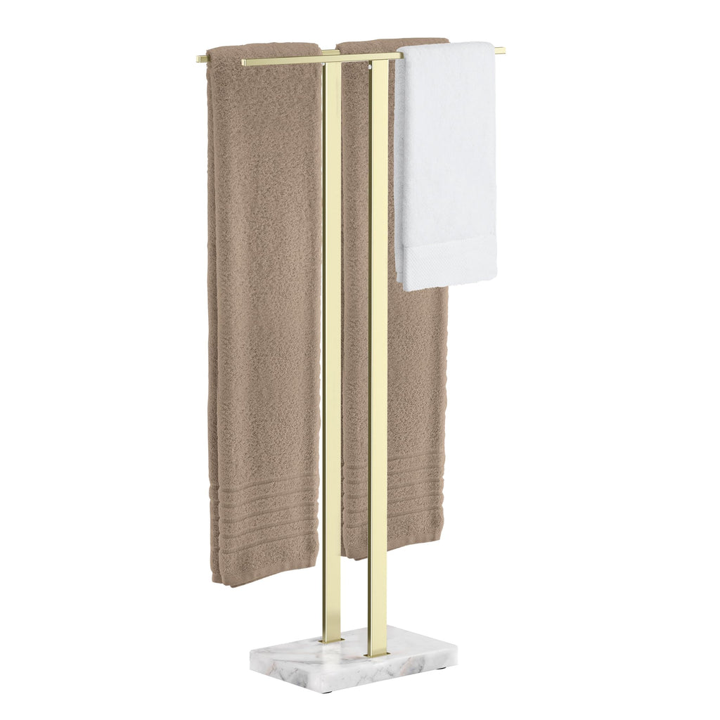 KES Standing Towel Rack with Black Natural Marble Base, 2-Tier Towel Rack Stand for Bathroom Floor, Bath Towel Holder Fits Bath Towel & Hand Towel,18/8 Stainless Steel, BTH217-BBK