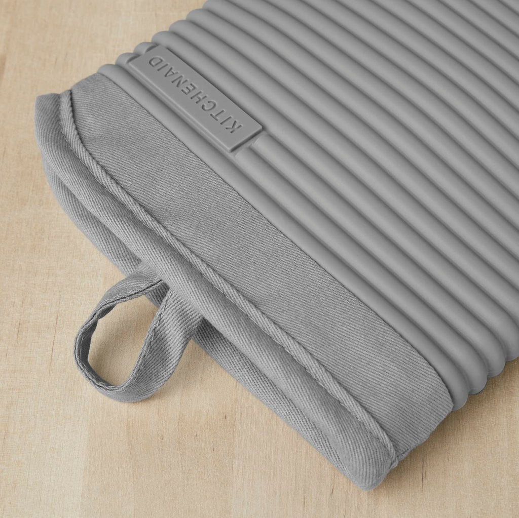 KITCHENAID Ribbed Soft Silicone Oven Mitt 2-Pack Set, 7.5"x13", Aqua Sky