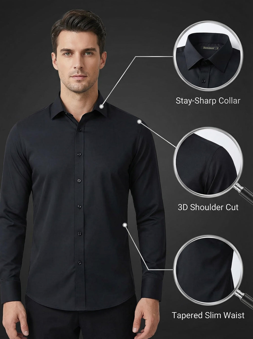 Beninos Men's Dress Shirts Casual Long Sleeve Button Down Shirt
