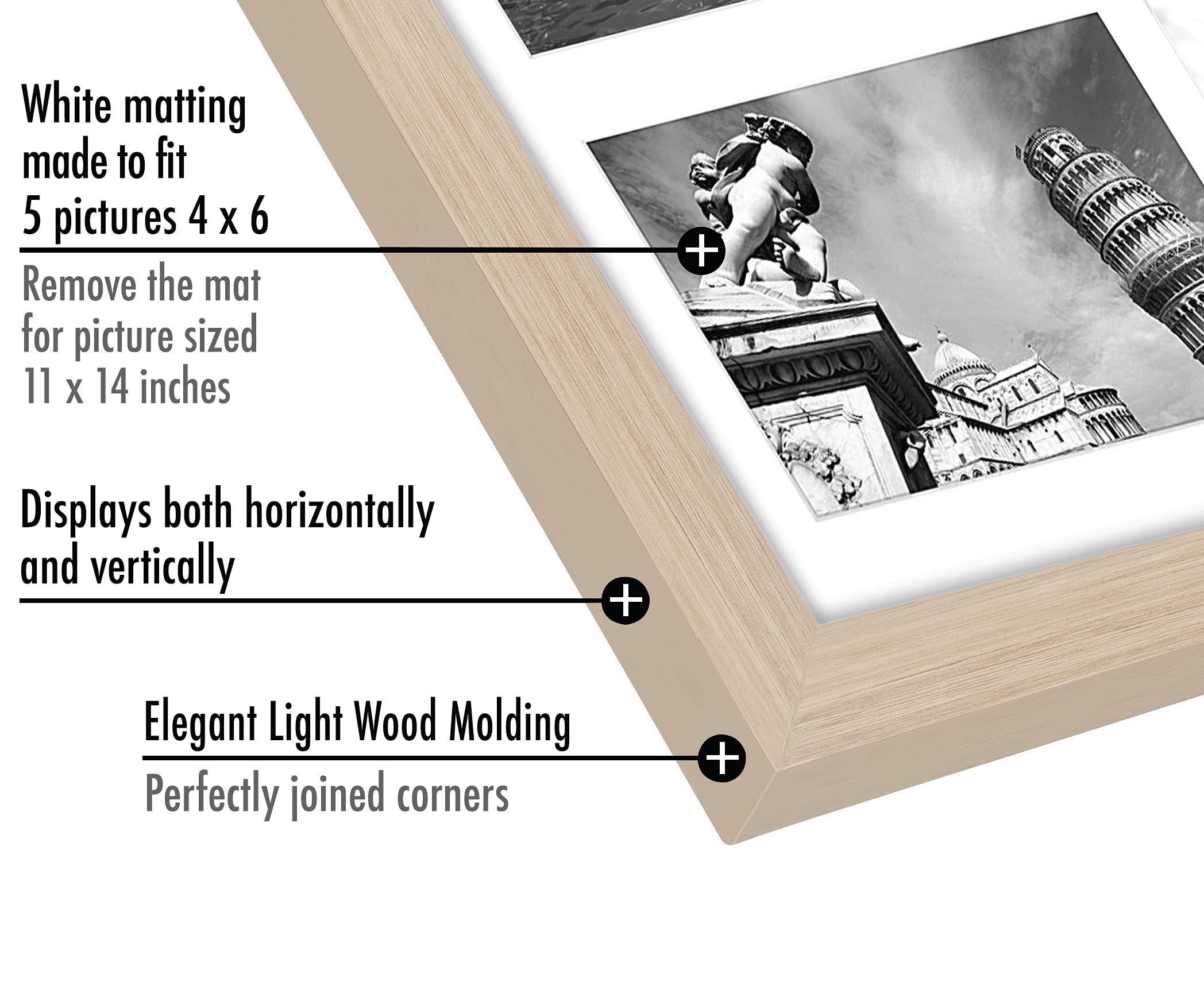 Americanflat 4x6 Double Picture Frame with Shatter-Resistant Glass - Fits Two 4x6 Photos or use as One 6x14 Frame - Signature Collection - Collage Frames for Tabletop and Wall Display - Black