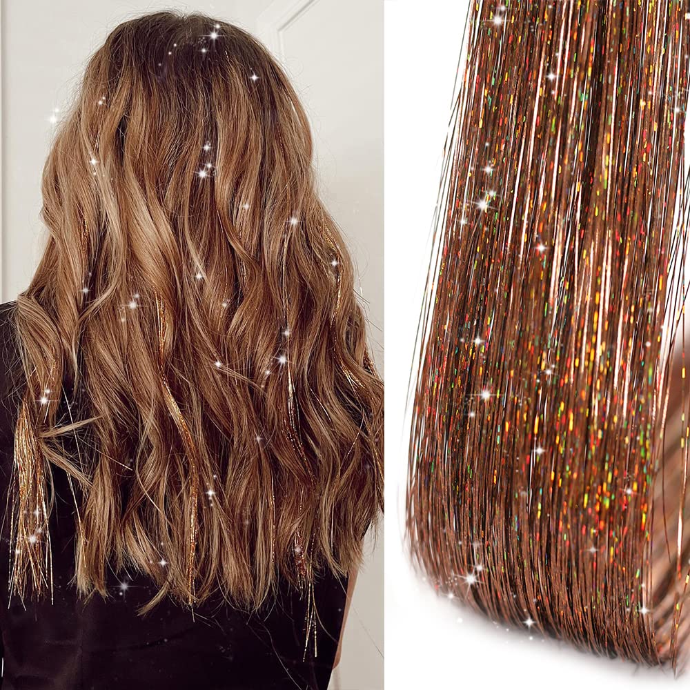 Clip in Hair Tinsel, Pack of 12 Pcs 20 Inch,Glitter Tinsel Hair Extensions, Festival Tinsel Fairy Hair Extension Party Dazzle Hair Accessories Strands Kit for Women Girls(12Pcs,Black#)