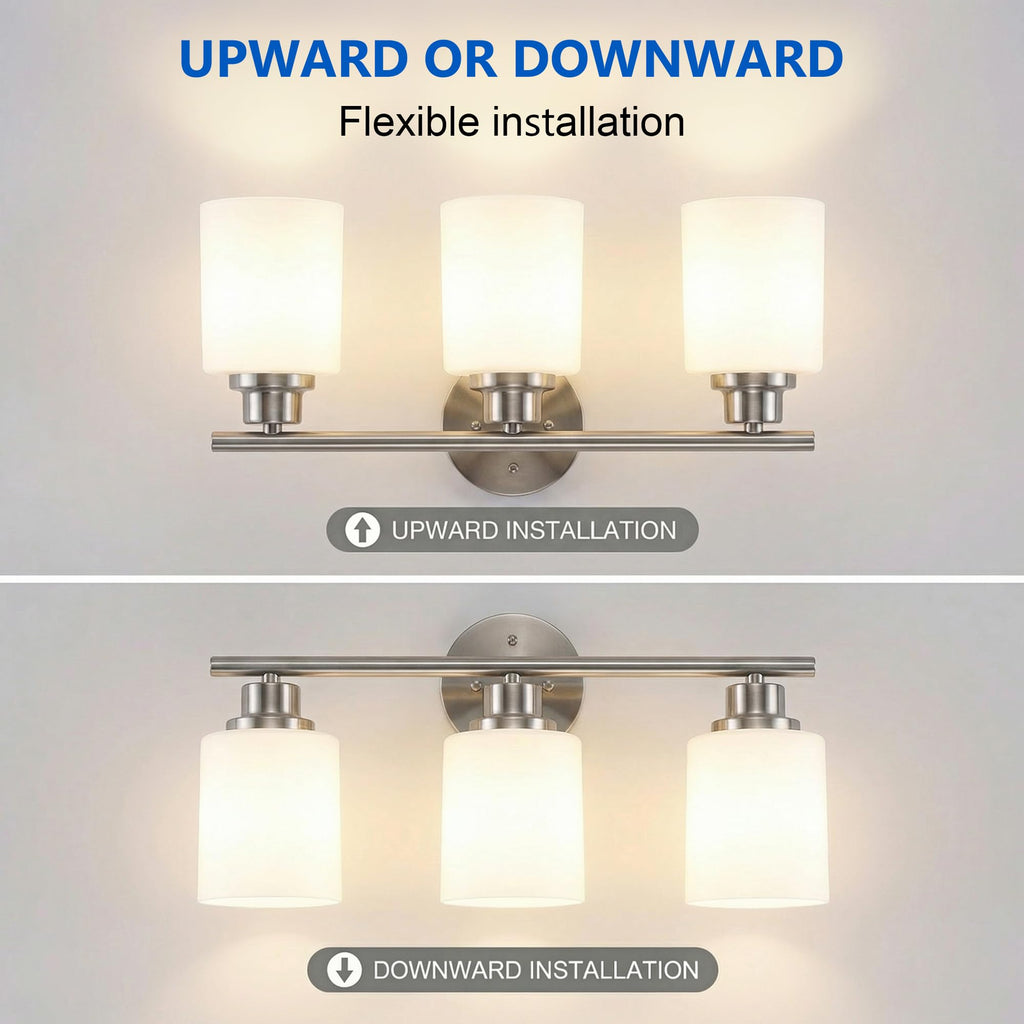 Unicozin 2 Pack Modern Bathroom Light Fixtures, 3 Light Vanity Lights, Black Wall Lamp with Clear Glass for Bathroom, Mirror, Living Room, Bedroom, Hallway, E26 Base