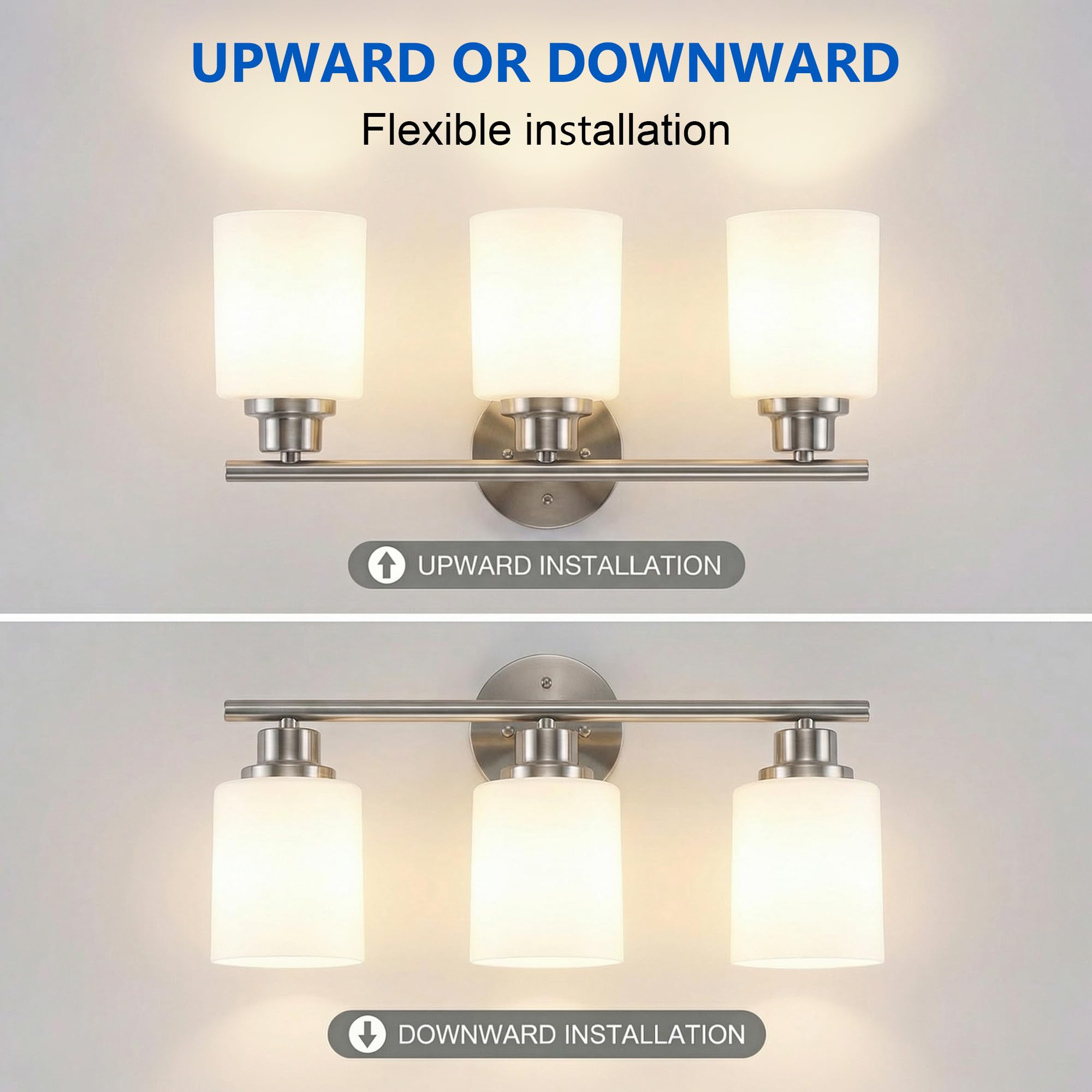 Unicozin 2 Pack Modern Bathroom Light Fixtures, 3 Light Vanity Lights, Black Wall Lamp with Clear Glass for Bathroom, Mirror, Living Room, Bedroom, Hallway, E26 Base