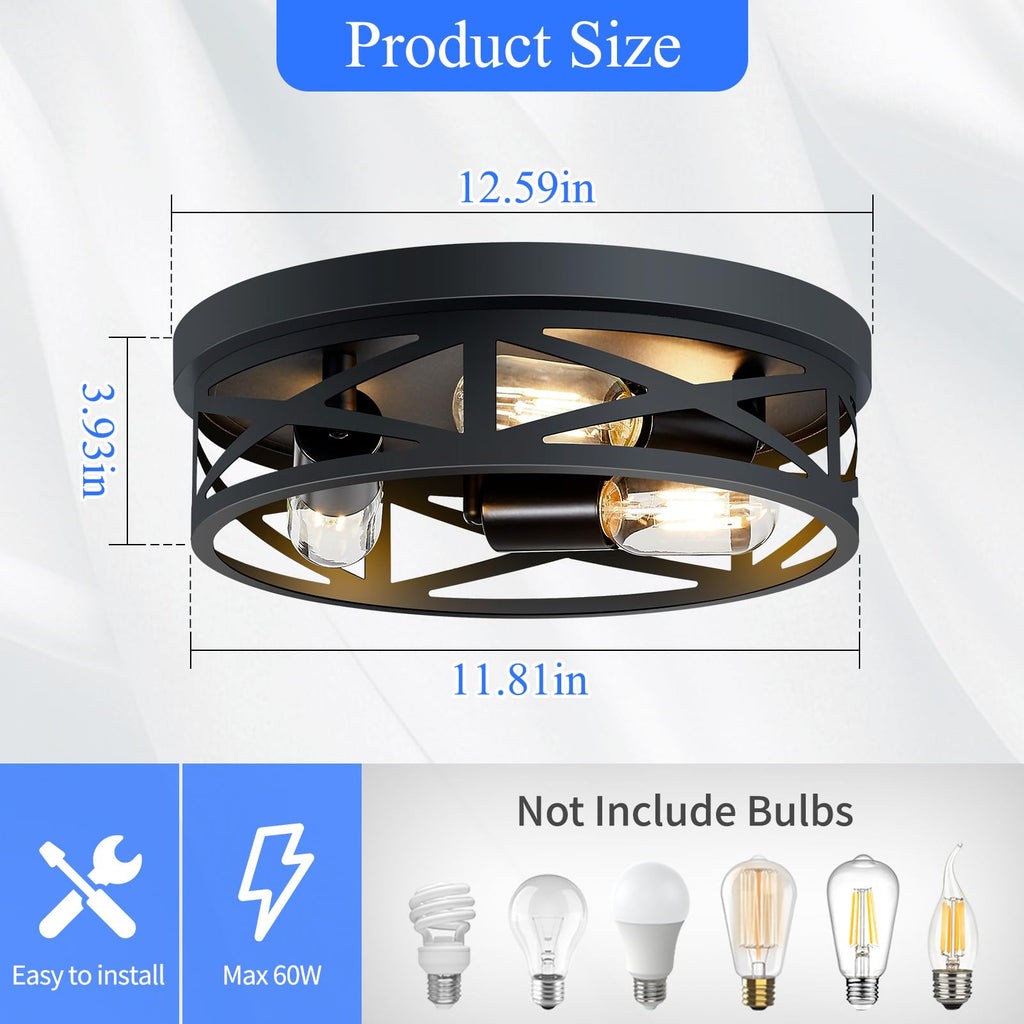 SKEJAO Flush Mount Ceiling Light Fixture,Black 2-Light Hallway Light Fixtures Ceiling,Light Fixtures Ceiling Mount for Farmhouse,Kitchen,Hall,Bedroom,Bathroom (2 Pack)