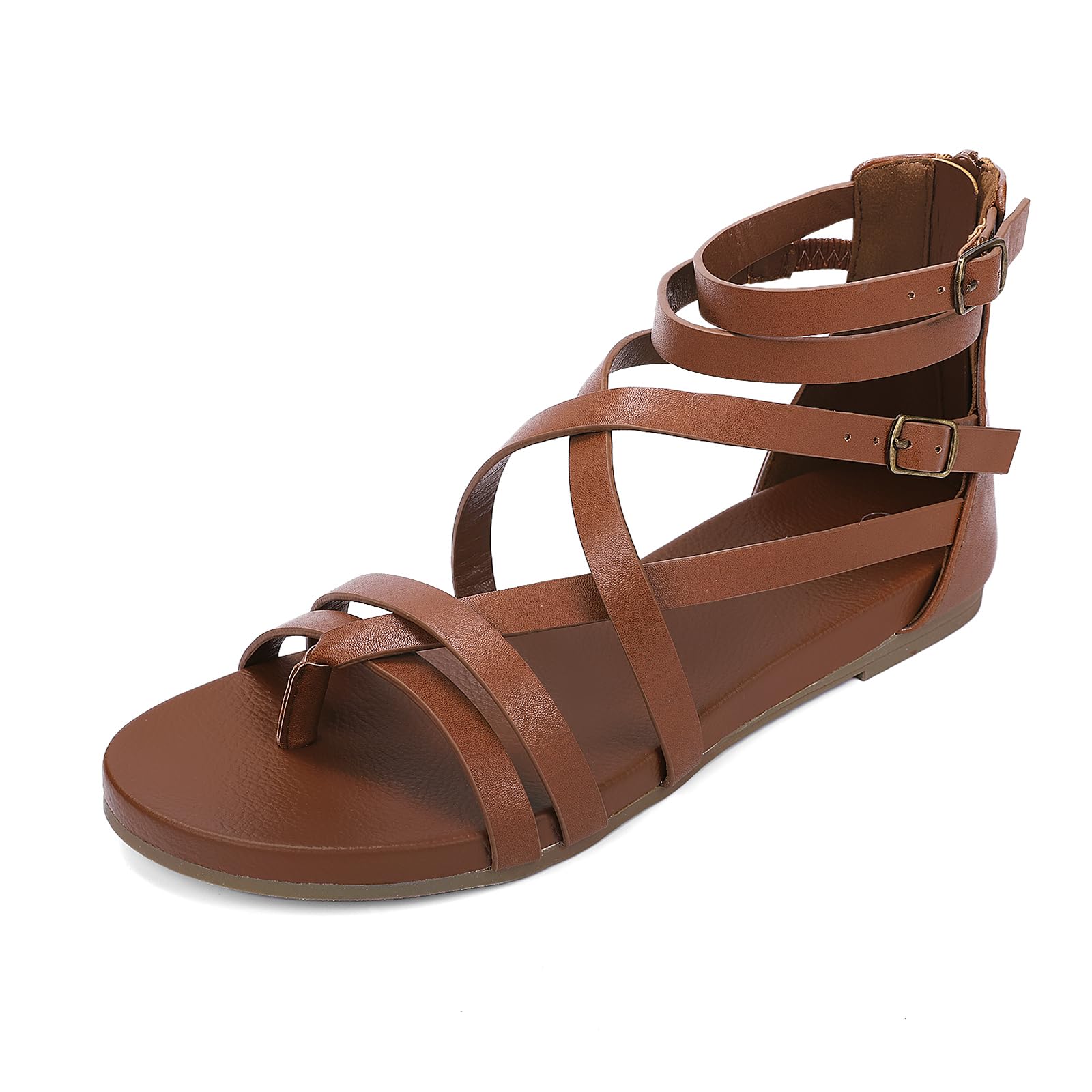Luffymomo Women's Gladiator Strap Sandals Flat Fisherman Thong Cross Strappy Sandals
