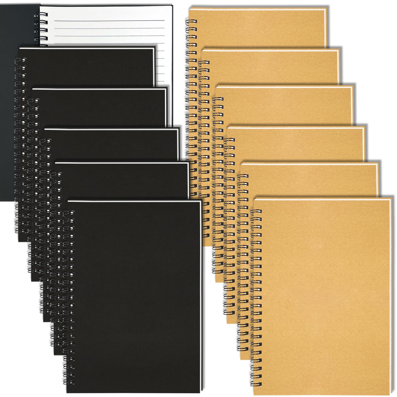 4Pack Small Spiral Notebook A5, 8.25x5.5” 120 Lined Pages Black & Red Wide Ruled Spiral Journal Bulk Blank Kraft Cover Spiral Bound Notebook & Writing Pads for Home Office Meeting Work Note Taking
