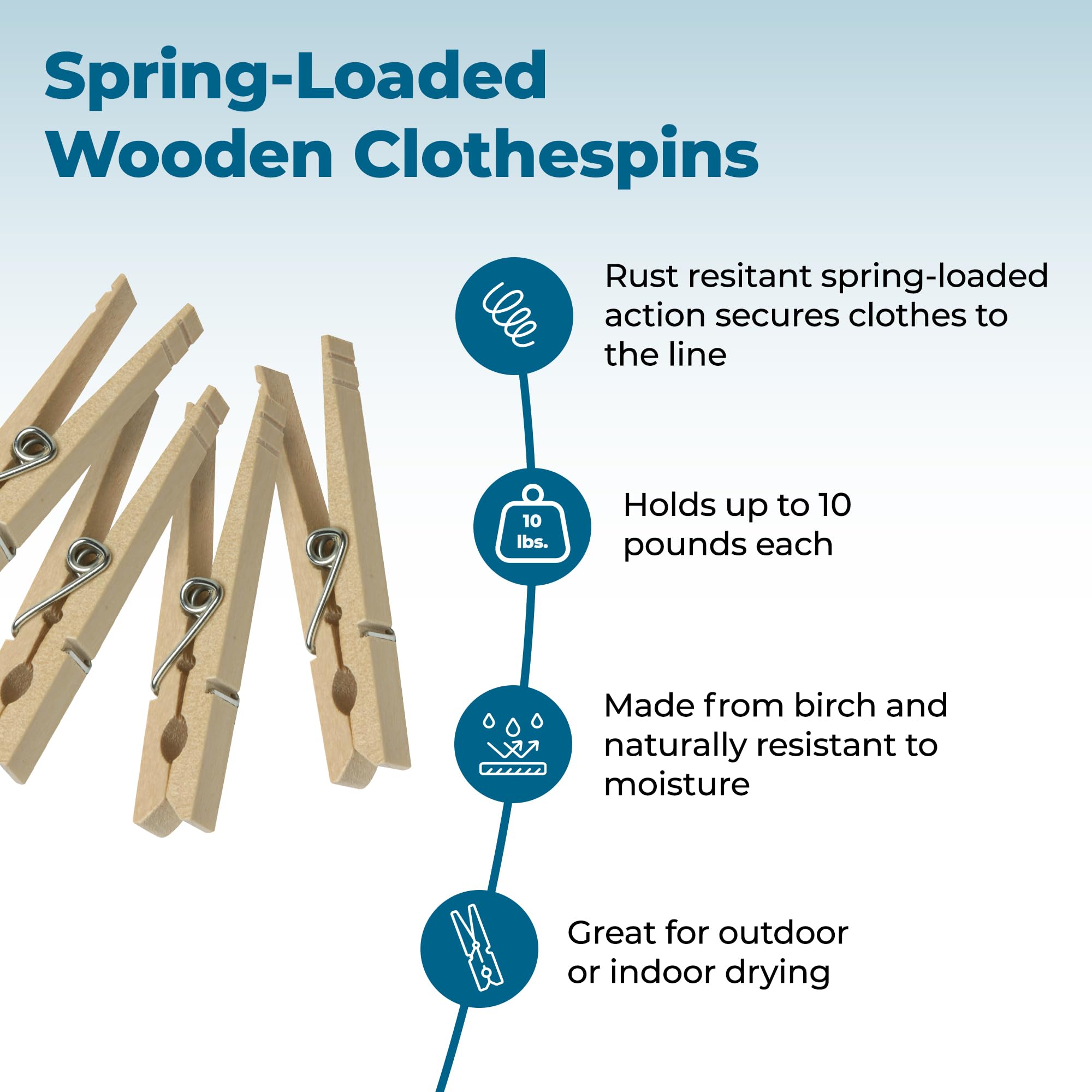 Honey-Can-Do DRY-01374 Wood Clothespins with Spring, 24-Pack, 3.3-inches Length,Brown