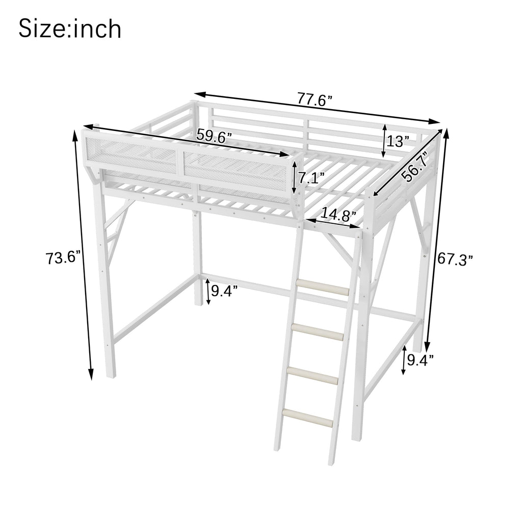 Mirightone Full Size Loft Bed with Stairs, Metal Loft Beds, High Loft Bed Frame with Storage Shelves, Lofted Full Bed with Wardrobe for Kids and Teens, No Box Spring Needed (Black)