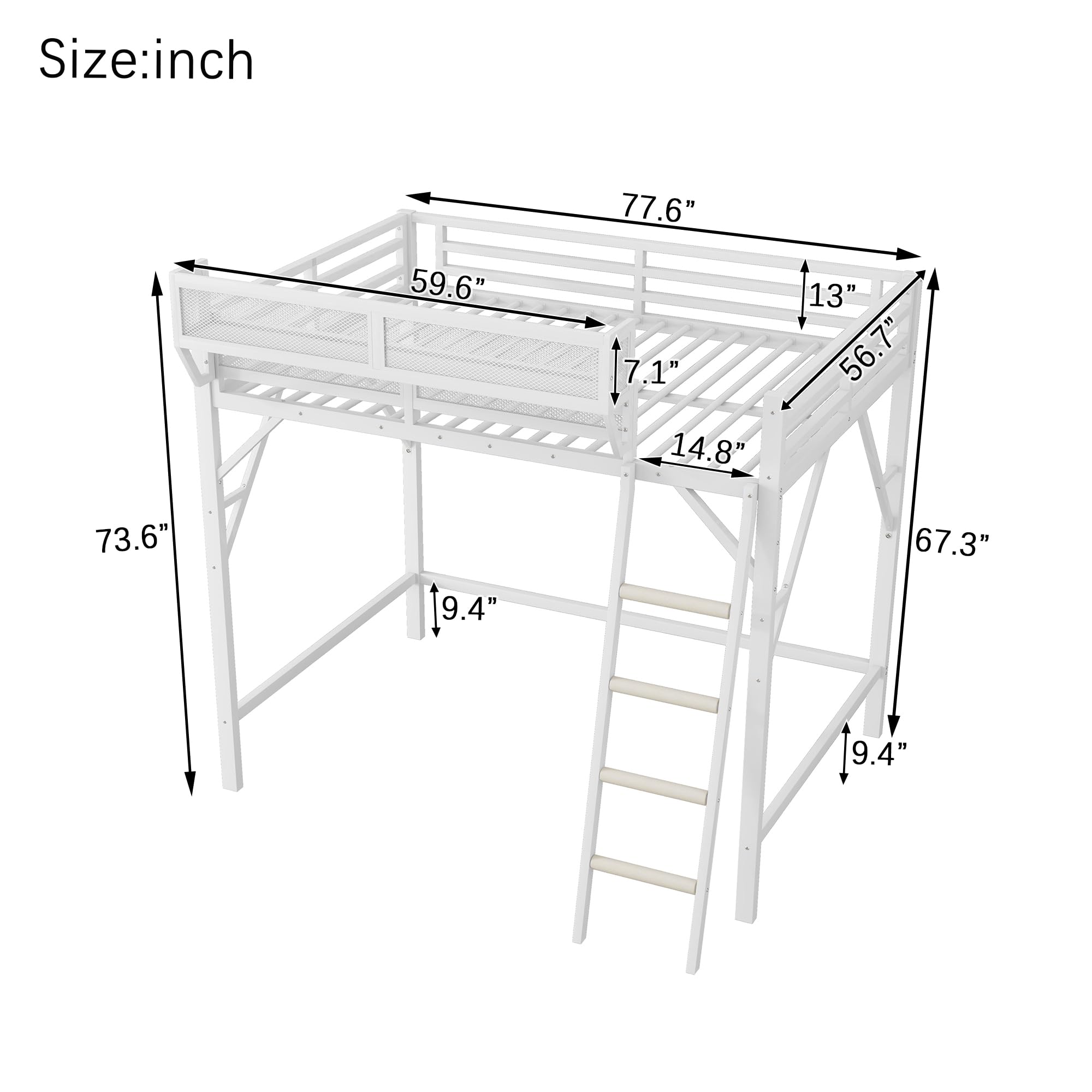 Mirightone Full Size Loft Bed with Stairs, Metal Loft Beds, High Loft Bed Frame with Storage Shelves, Lofted Full Bed with Wardrobe for Kids and Teens, No Box Spring Needed (Black)