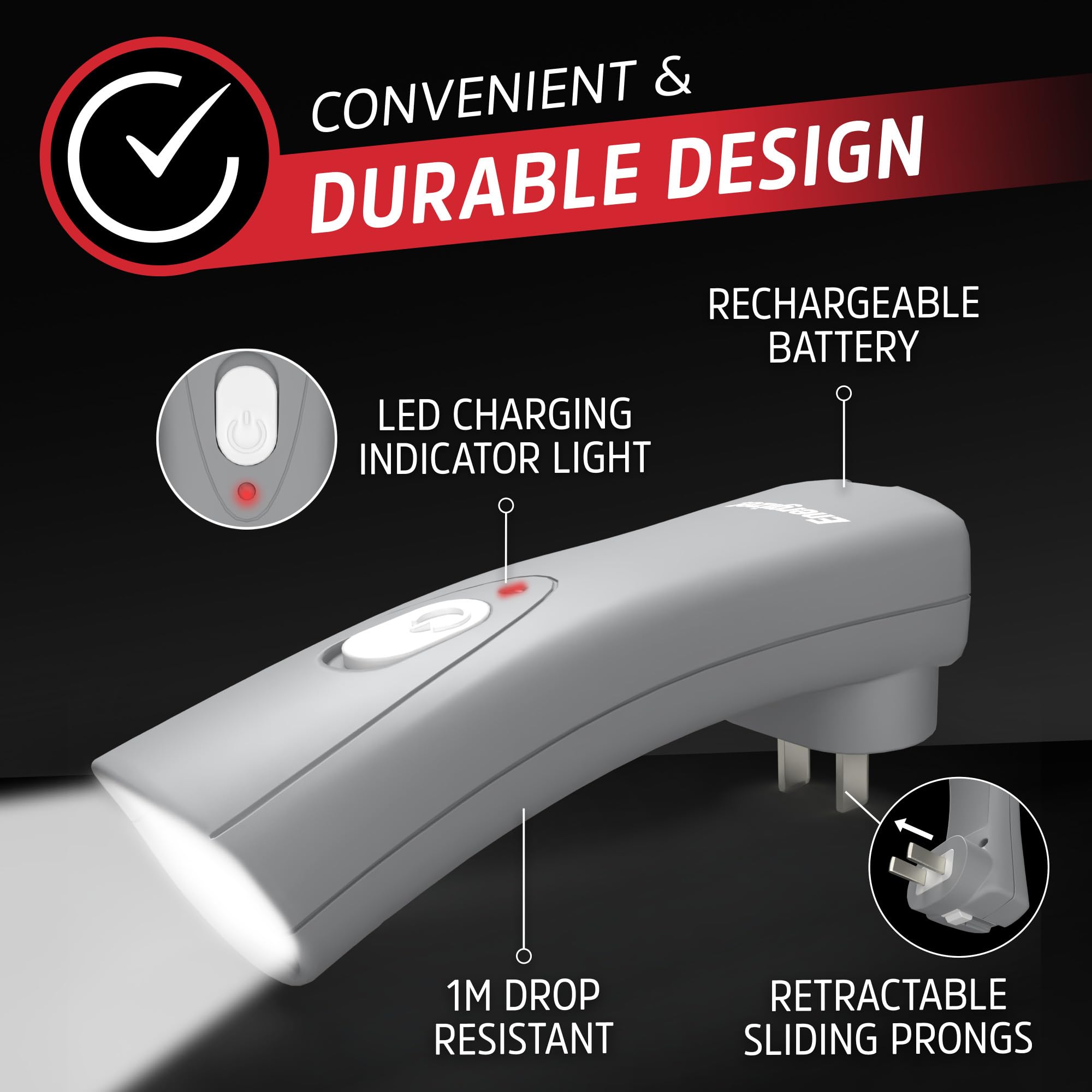 Energizer Auto-On LED Flashlights Rechargeable for Home Power Failure, Plug in LED Flashlight for Power Outage, Night Light, Hurricane Preparedness