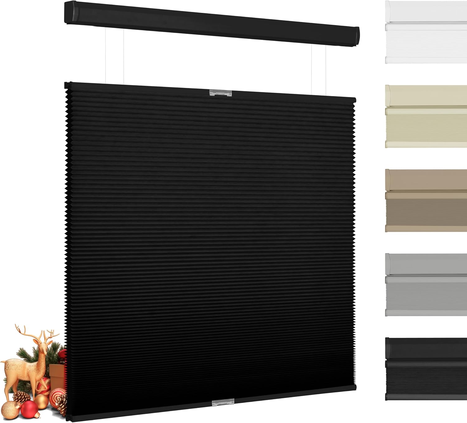 BERISSA Top Down Bottom Up Light Filtering Cellular Shades Cordless, Honeycomb Blinds for Windows, Thermal Insulated Window Shades for Home Office,Easy to Install,Black. 16" W x 48" H