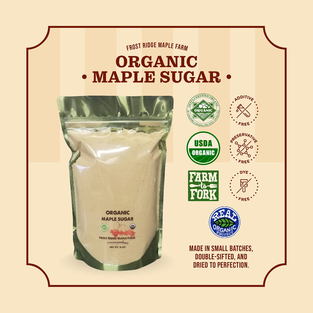 Frost Ridge Maple Farm Powdered Granulated Organic Maple Sugar, Grade A, 8 oz.