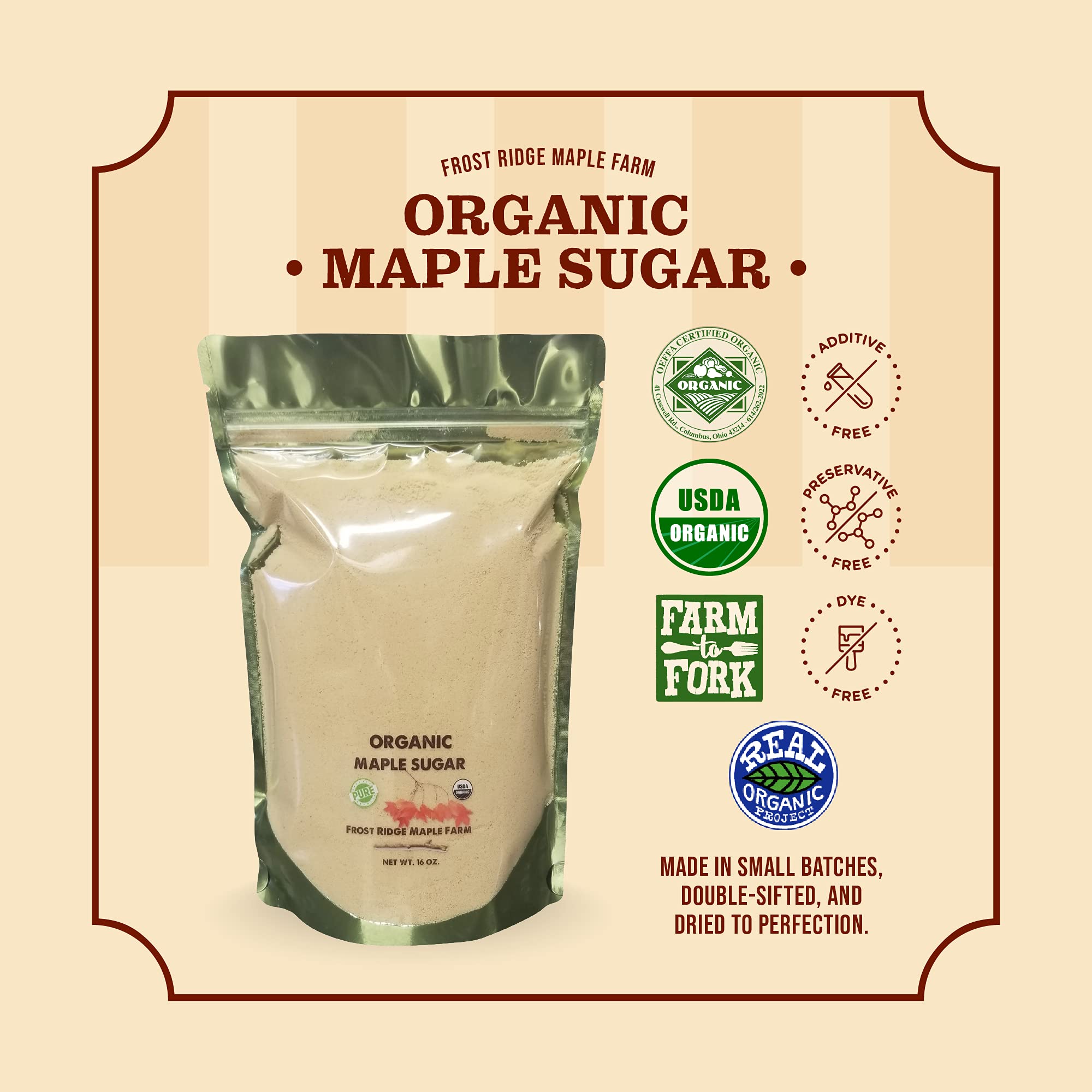 Frost Ridge Maple Farm Powdered Granulated Organic Maple Sugar, Grade A, 8 oz.